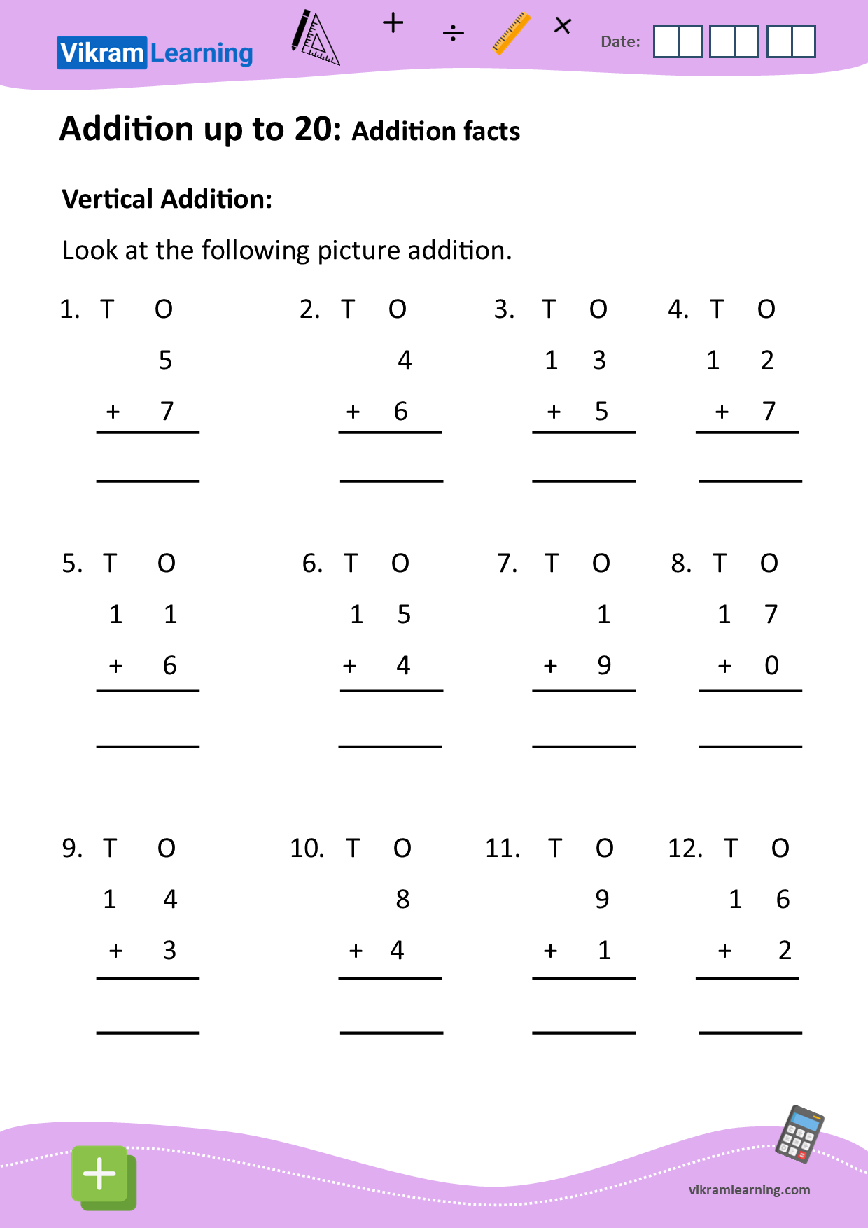 Vertical Addition Worksheets