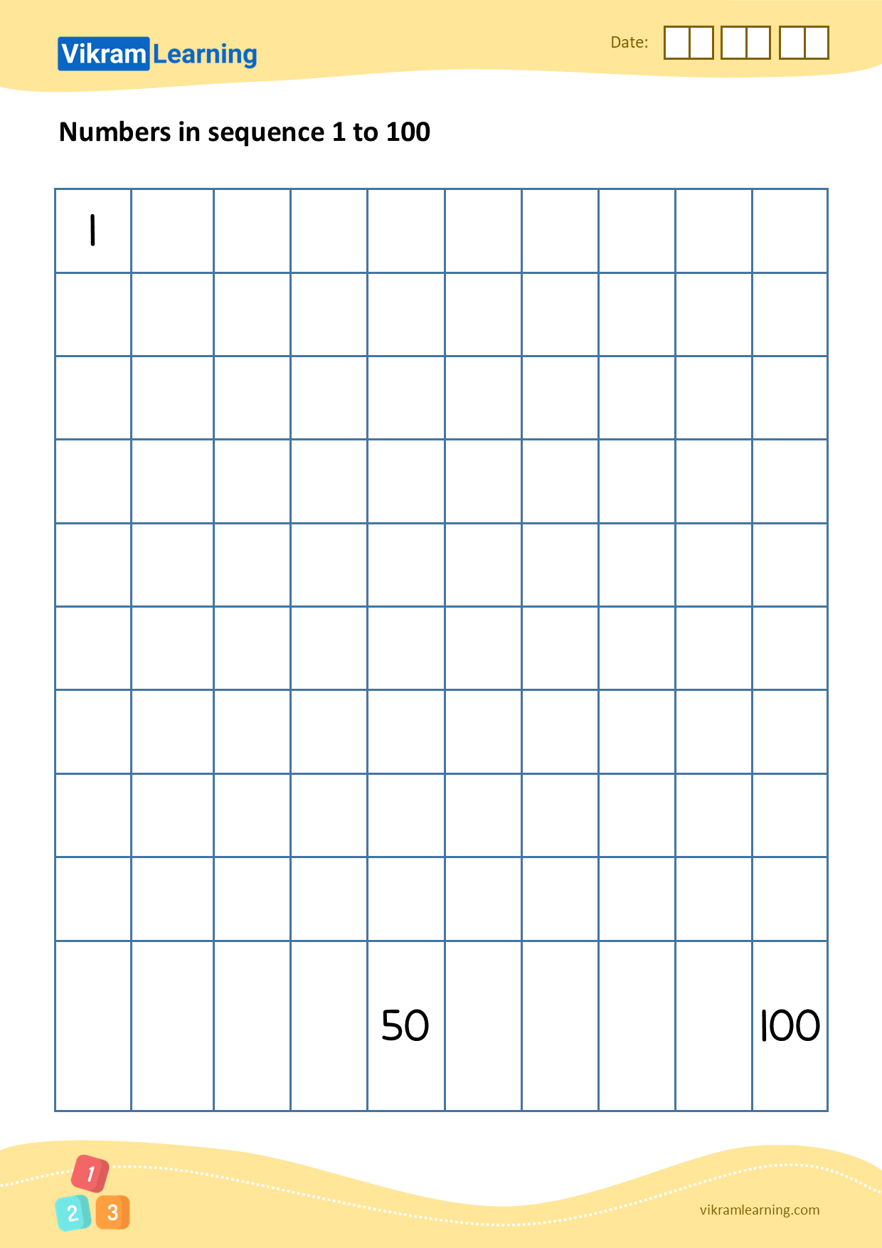 Download 10 - numbers in sequence 1 to 100 worksheets