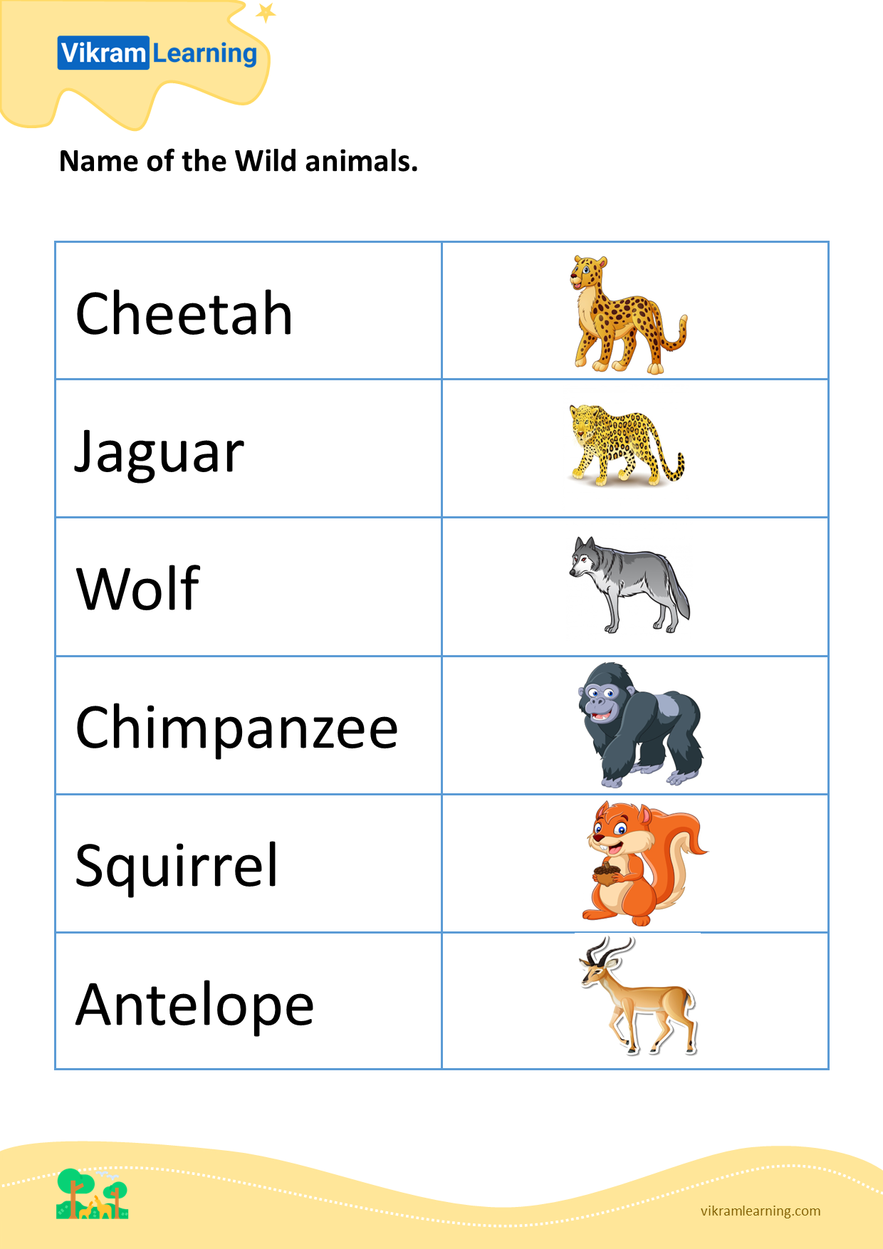 Download name of the wild animals - 3 worksheets 