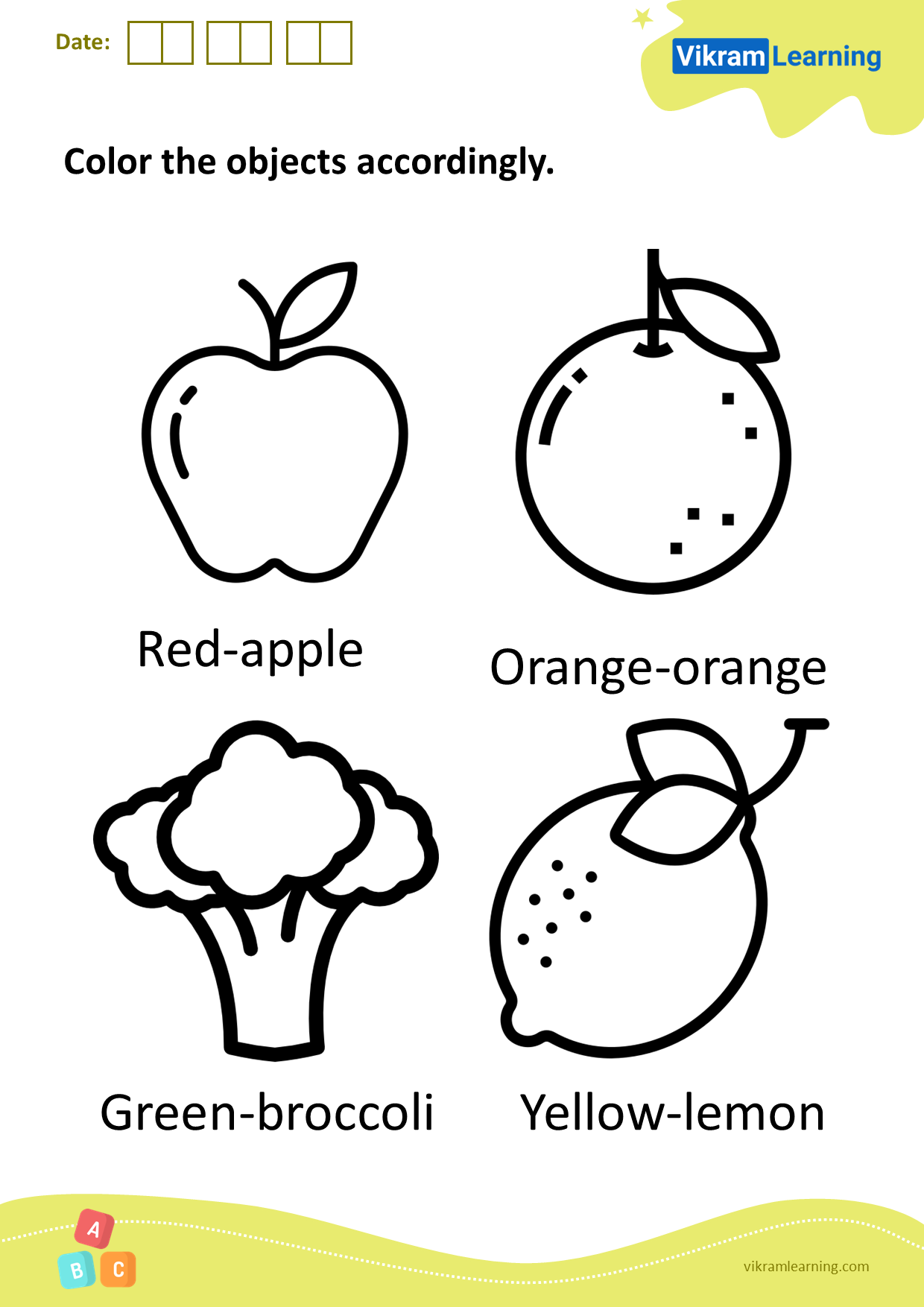 Download color the objects accordingly worksheets