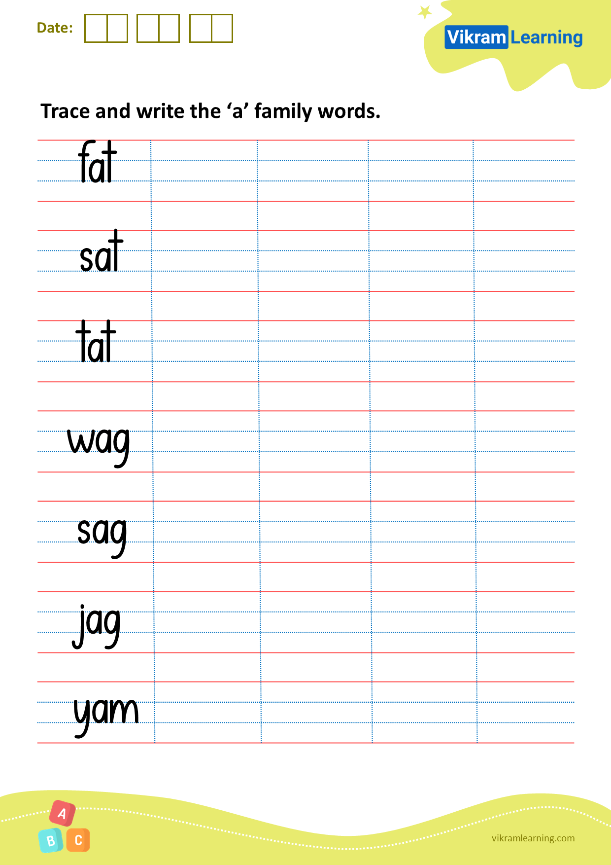 Download trace and write the ‘a’ family words worksheets