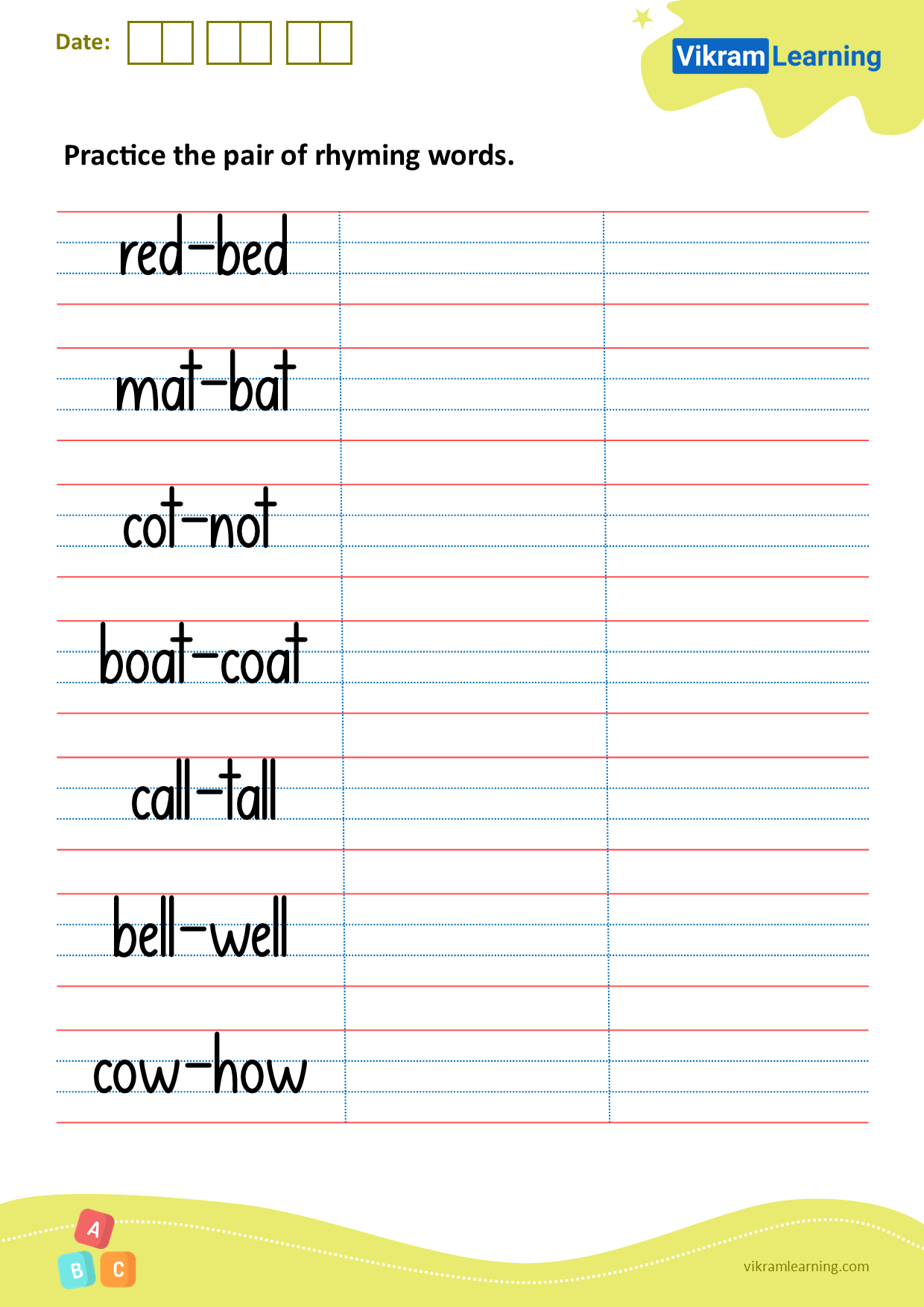 Download practice the pair of rhyming words worksheets