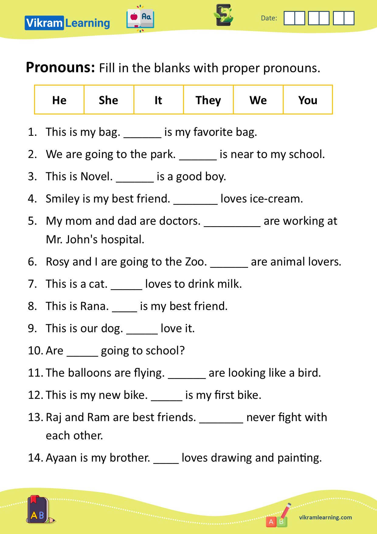 Download pronouns worksheets