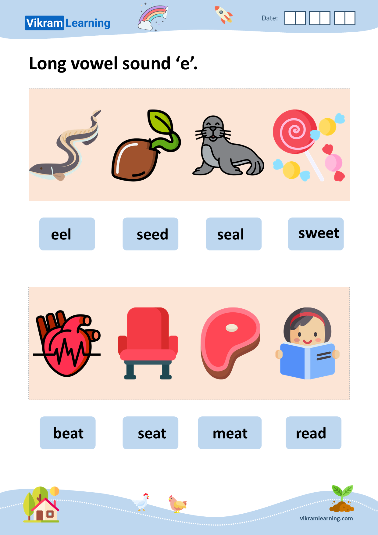 Download phonics short and long vowel sounds 'e' worksheets