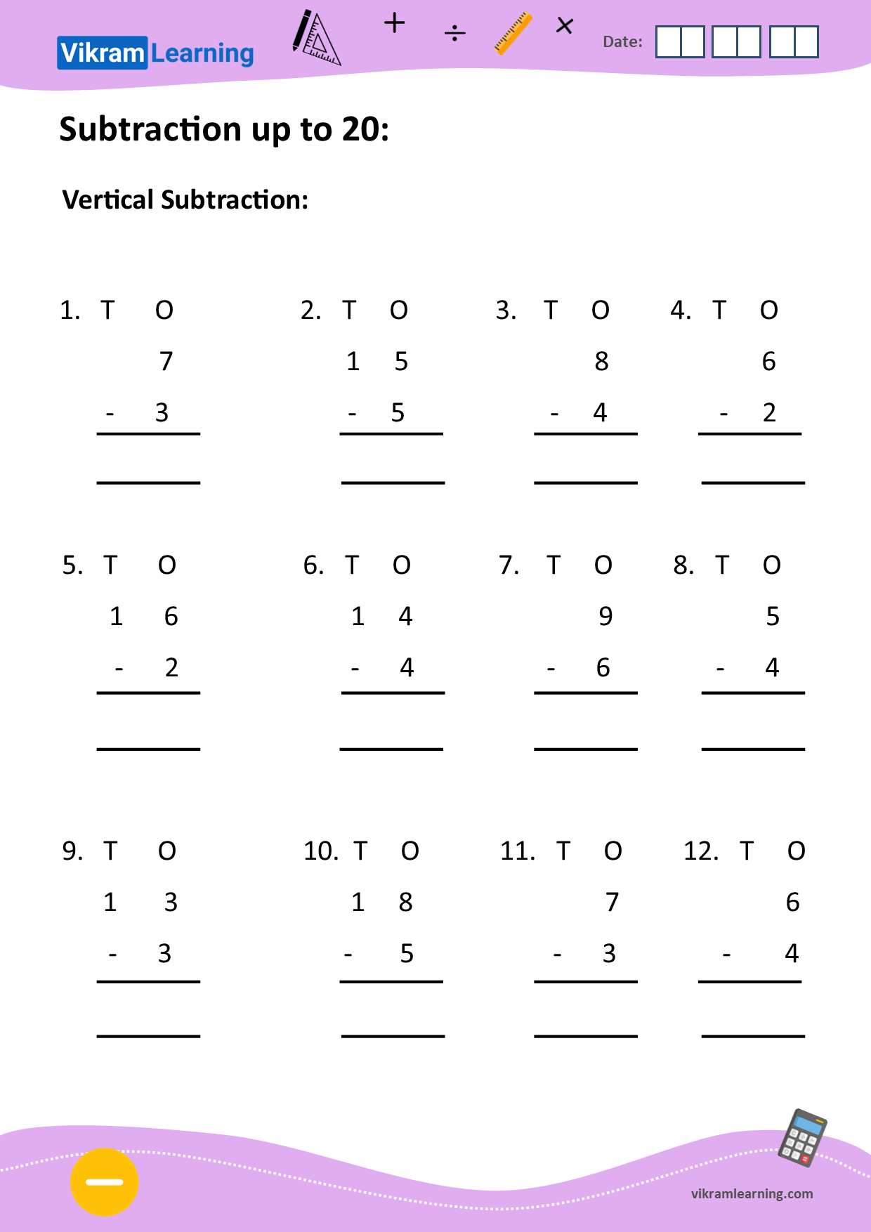 Download vertical subtraction worksheets | vikramlearning.com