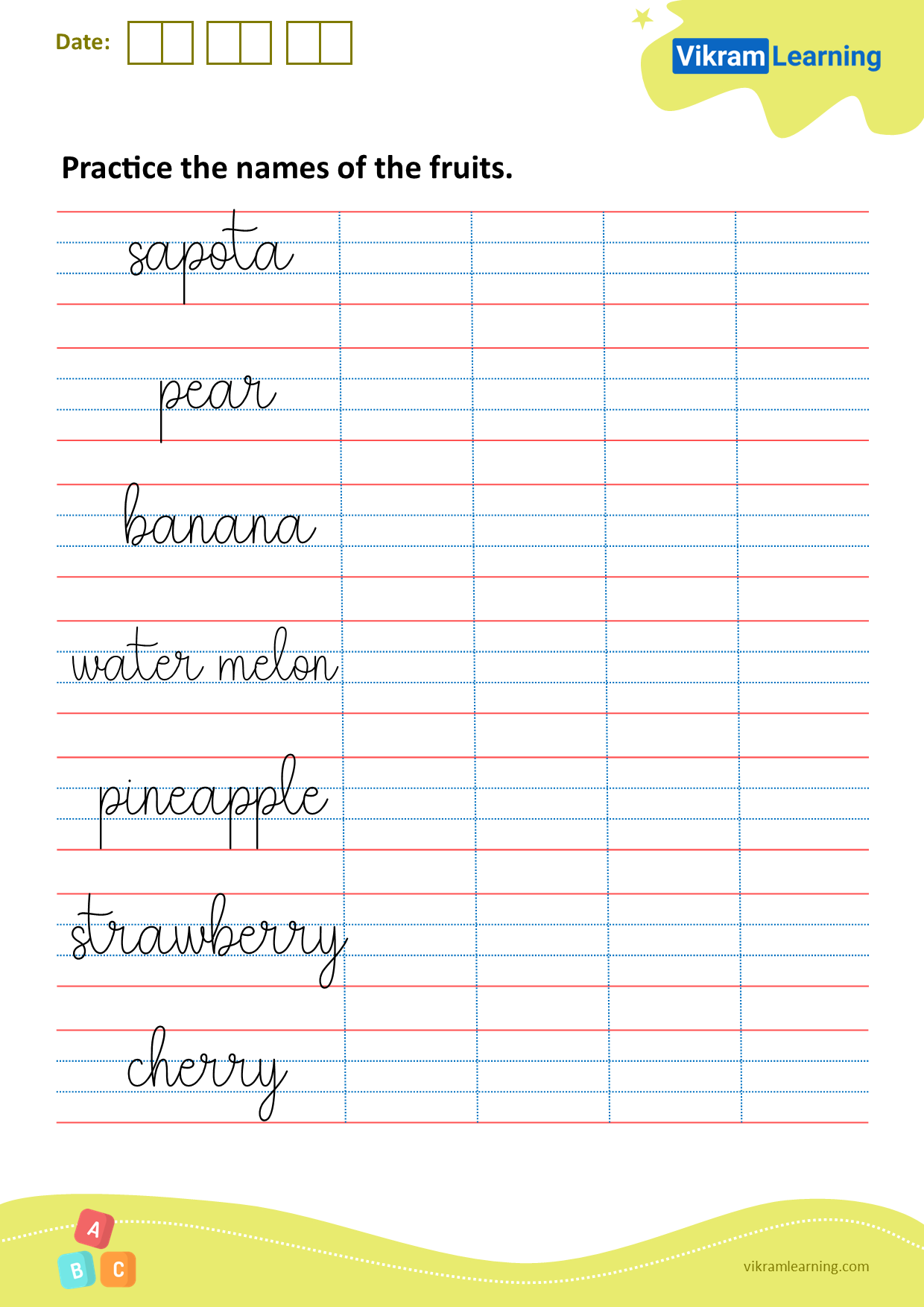 Download practice the names of the fruits worksheets