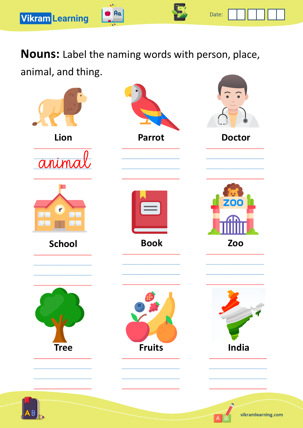 Download nouns - naming words worksheets | vikramlearning.com