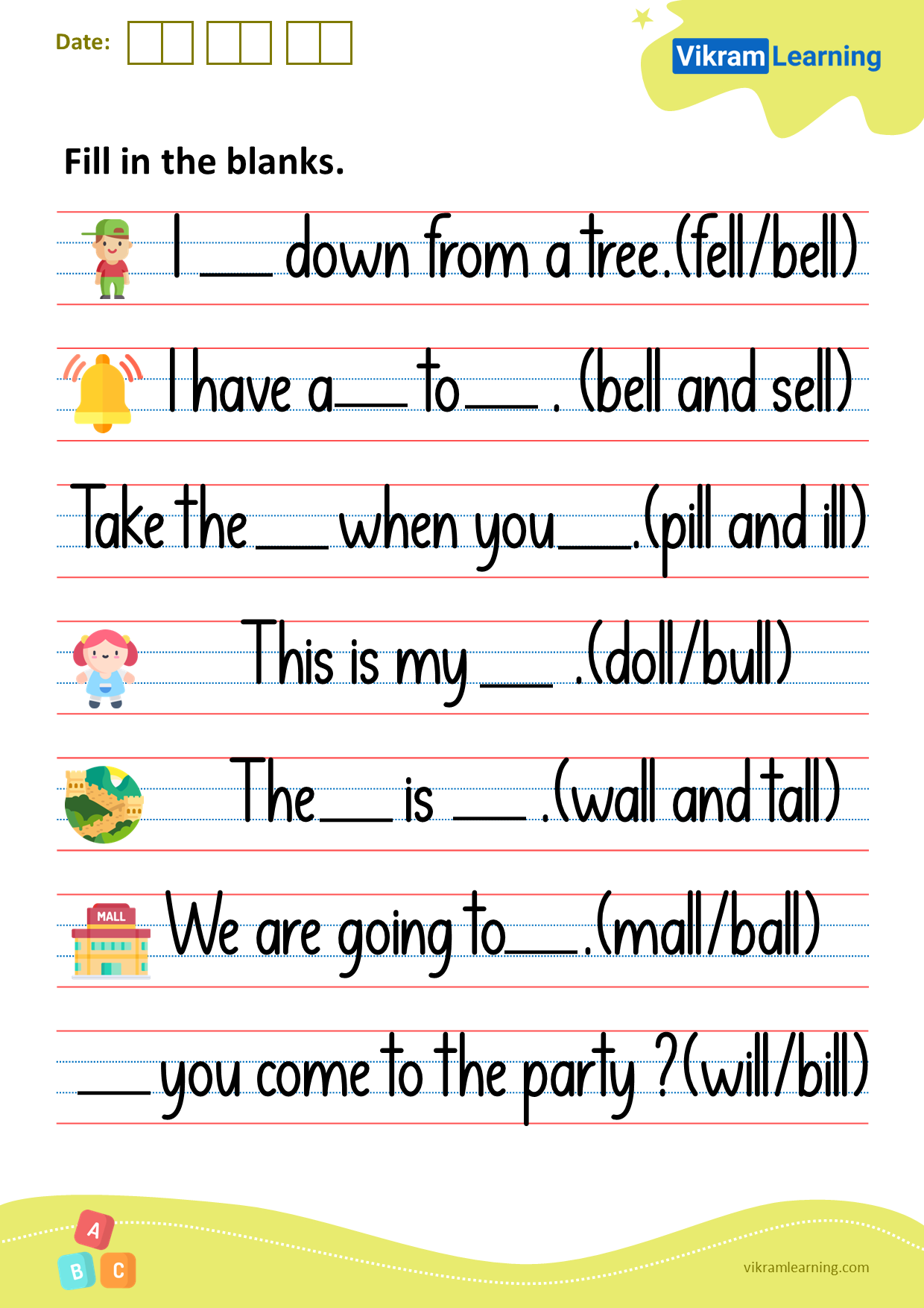 Download fill in the blanks worksheets | vikramlearning.com