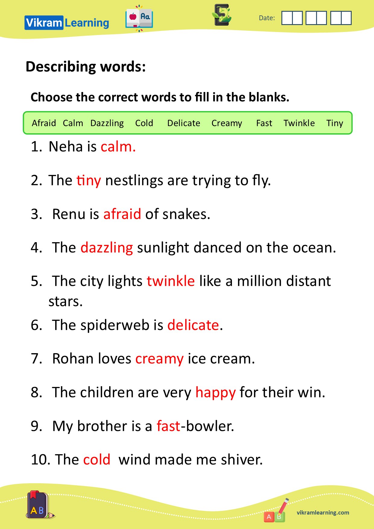 Download describing words: adjectives worksheets