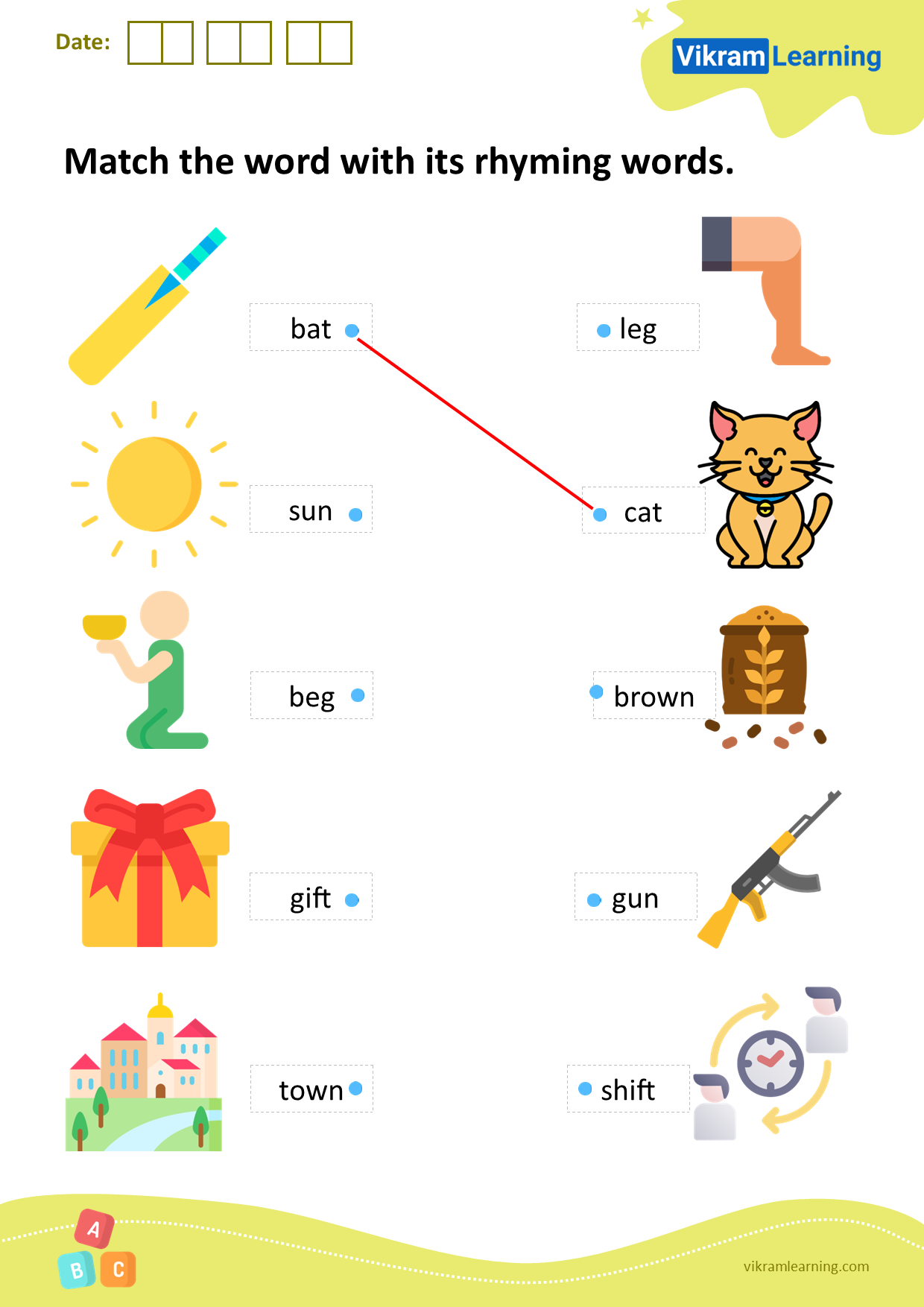 Download Match The Word With Its Rhyming Words Worksheets Vikramlearning