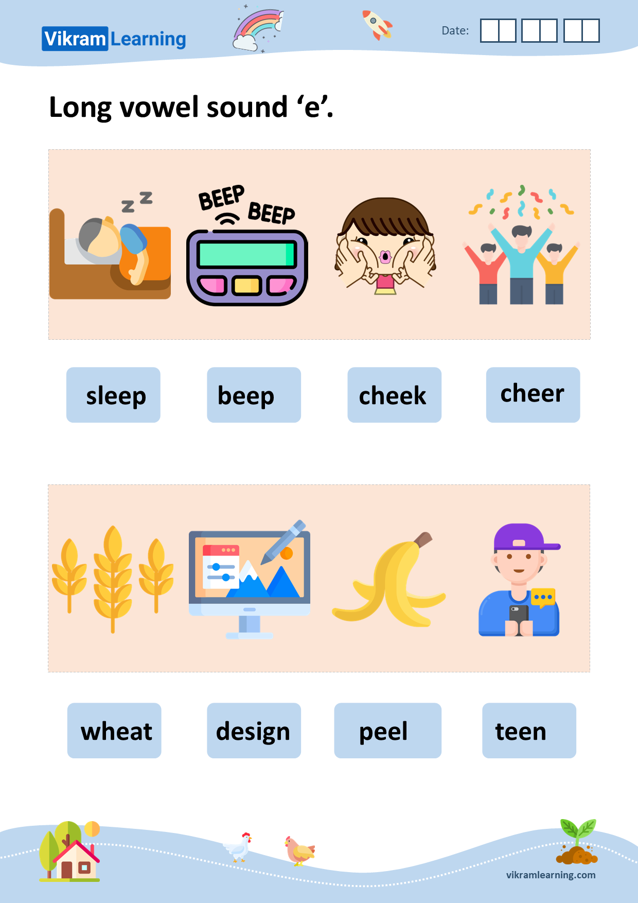 Download phonics short and long vowel sounds 'e' worksheets