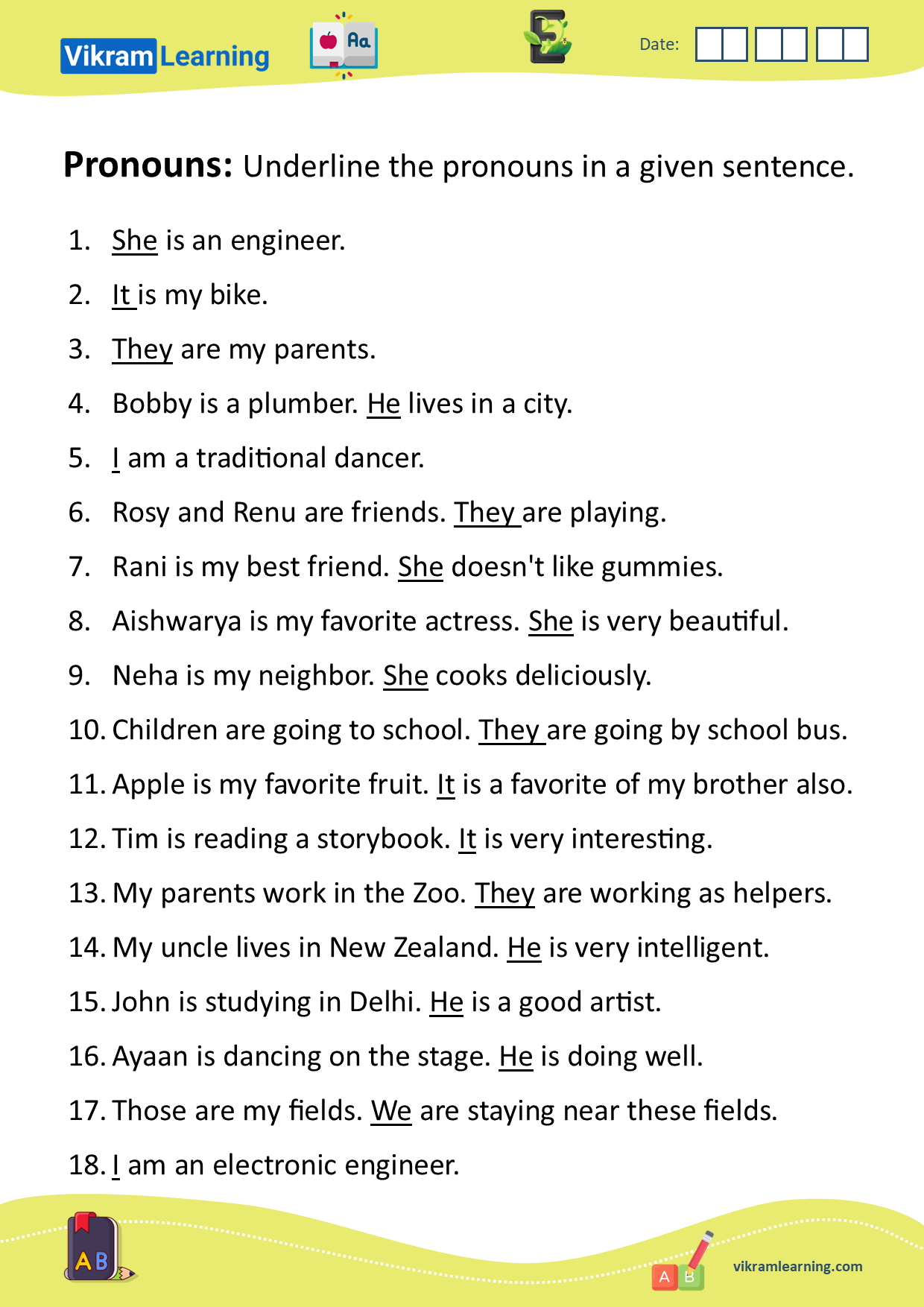 Download pronouns worksheets