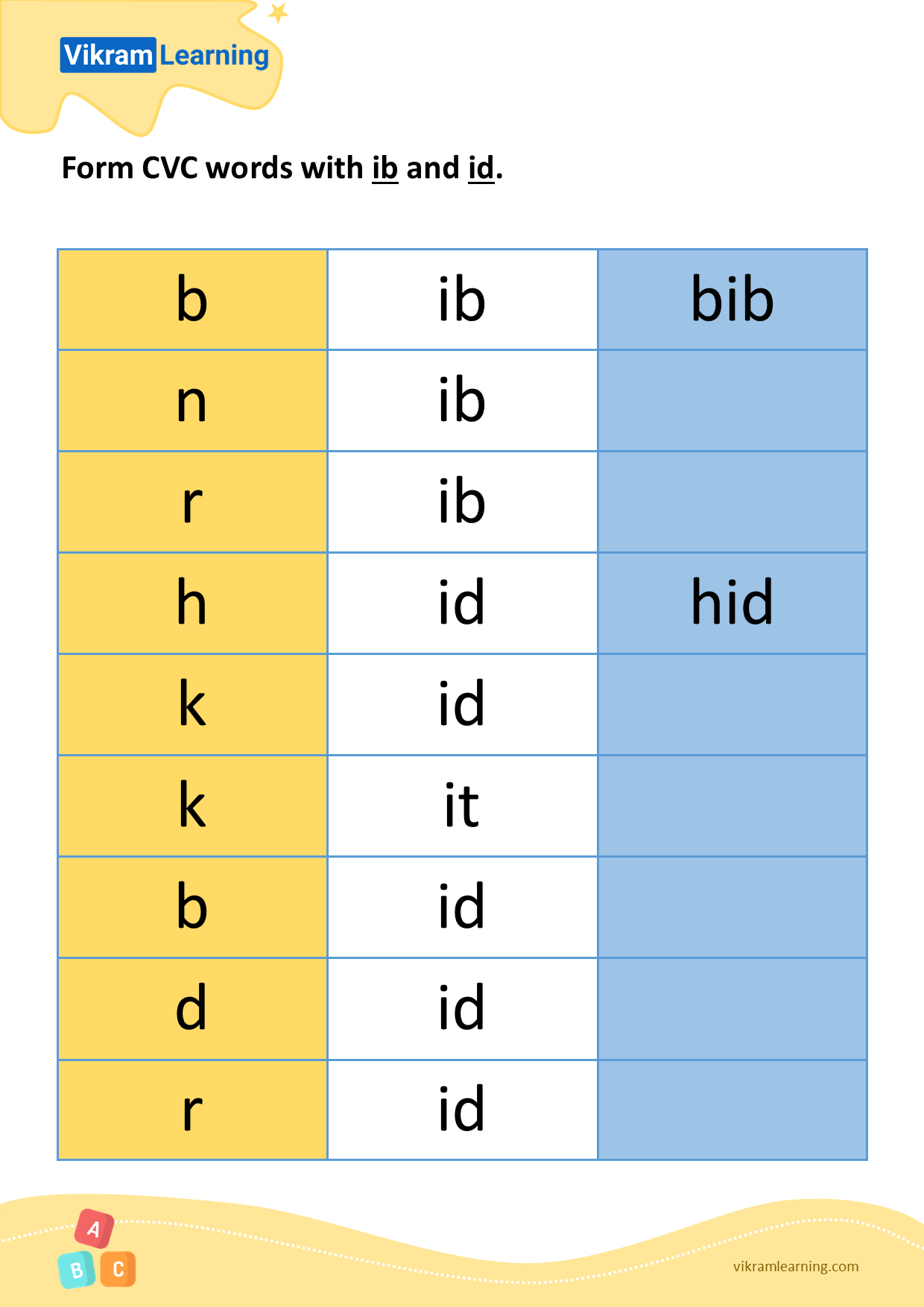 Download Form Cvc Words With Ib And Id Worksheets Vikramlearning