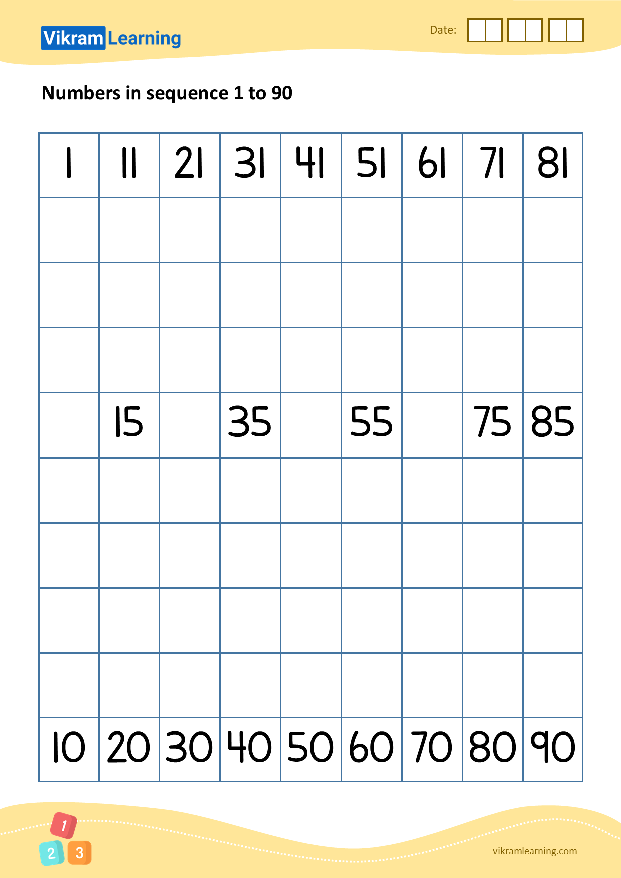 Download 06 - numbers in sequence 1 to 90 worksheets