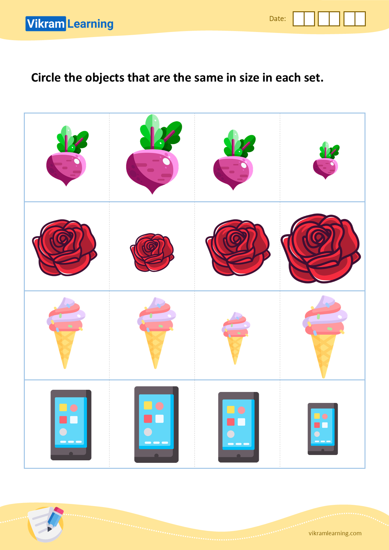 Download circle the objects that are the same in size in each set - 2 worksheets