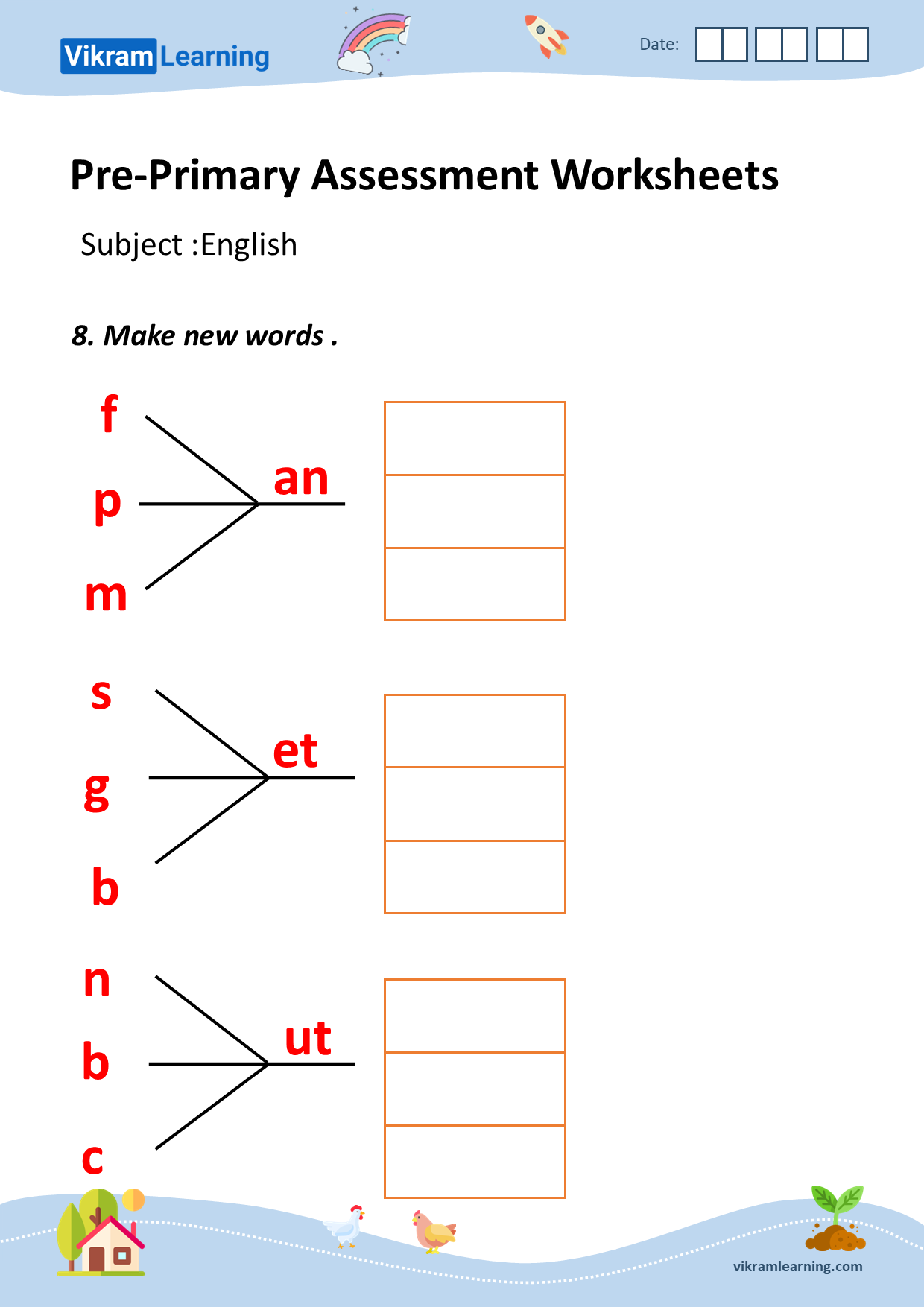 Download Pre primary 2 Assessment Worksheets ukg English Worksheets Vikramlearning