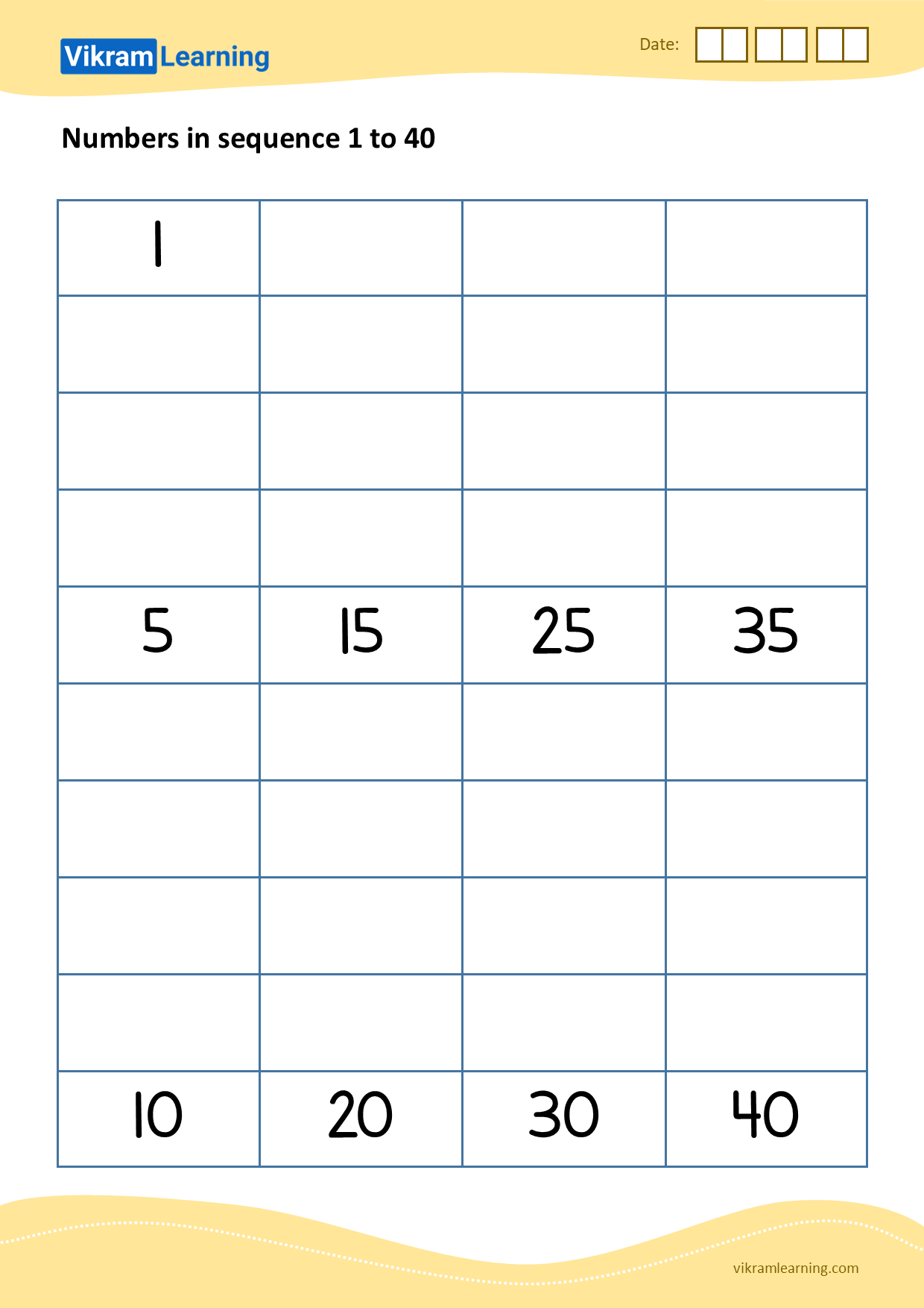 Download 04 - numbers in sequence 1 to 40 worksheets