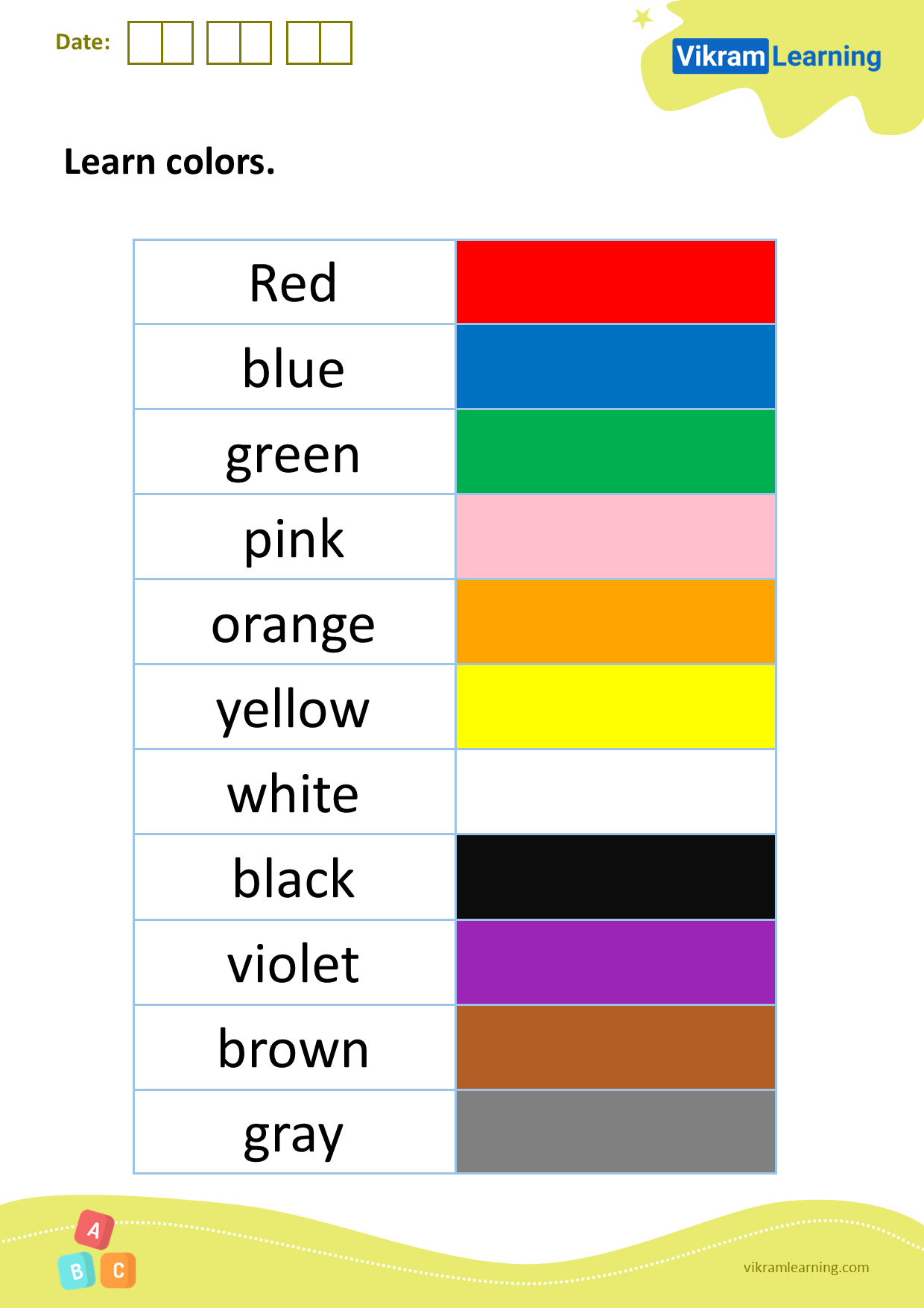 Download learn colors worksheets
