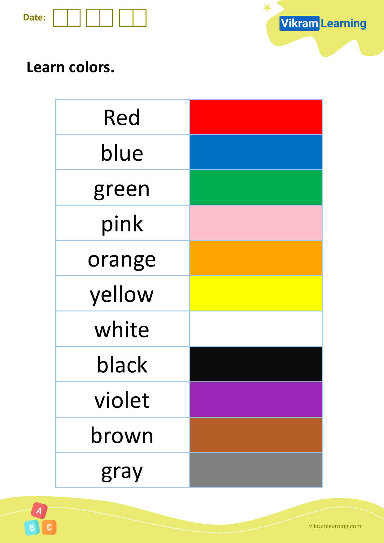 Download learn colors worksheets | vikramlearning.com