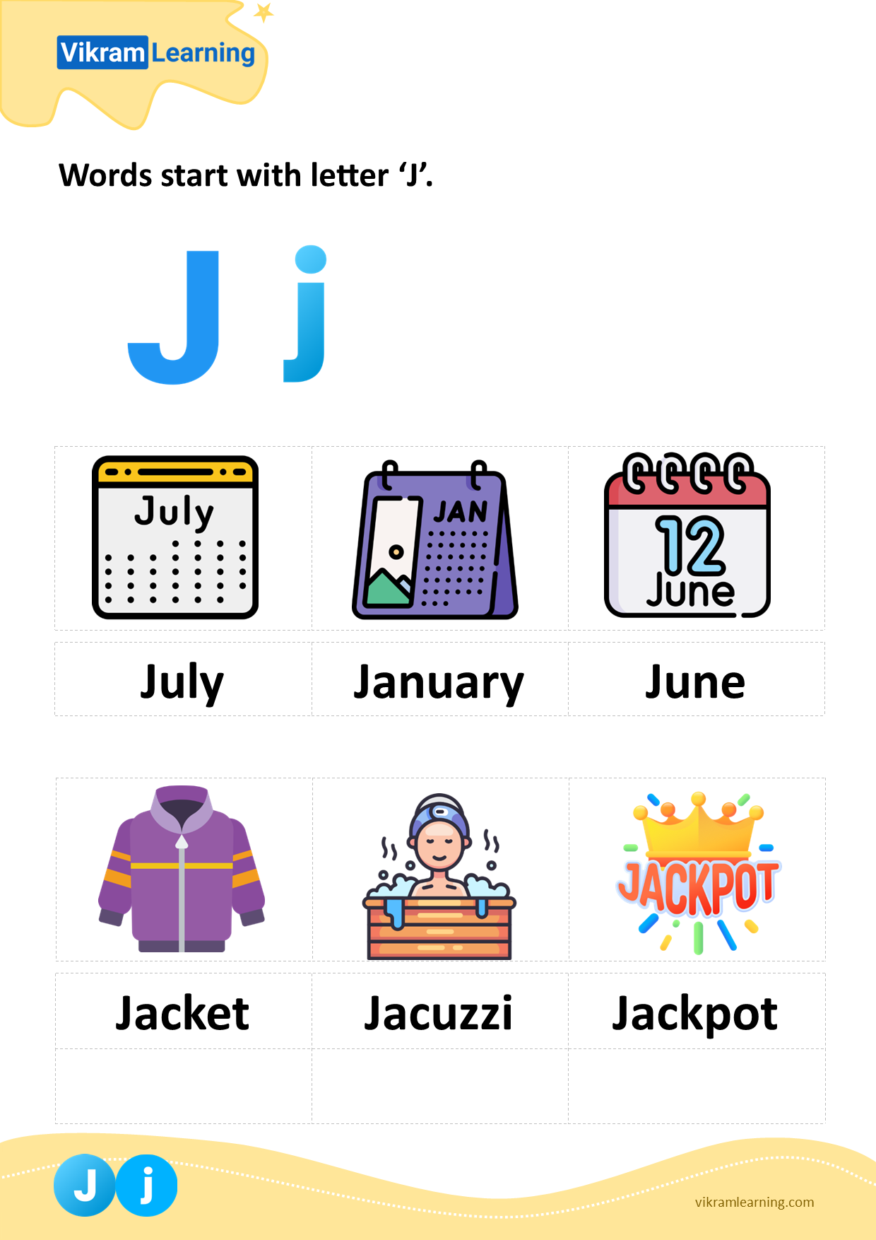 Download words start with letter 'j' worksheets
