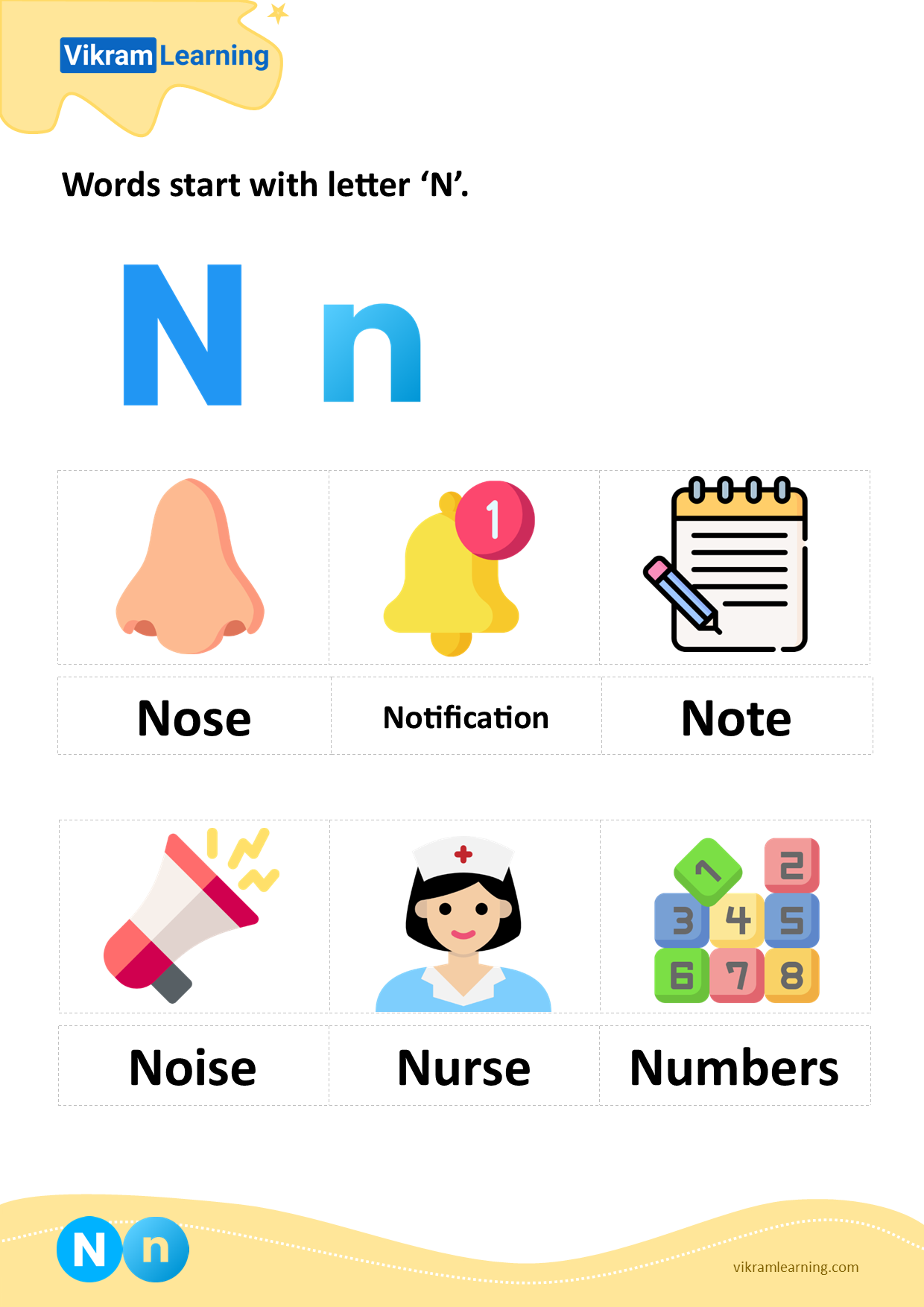 Download words start with letter 'n' worksheets | vikramlearning.com