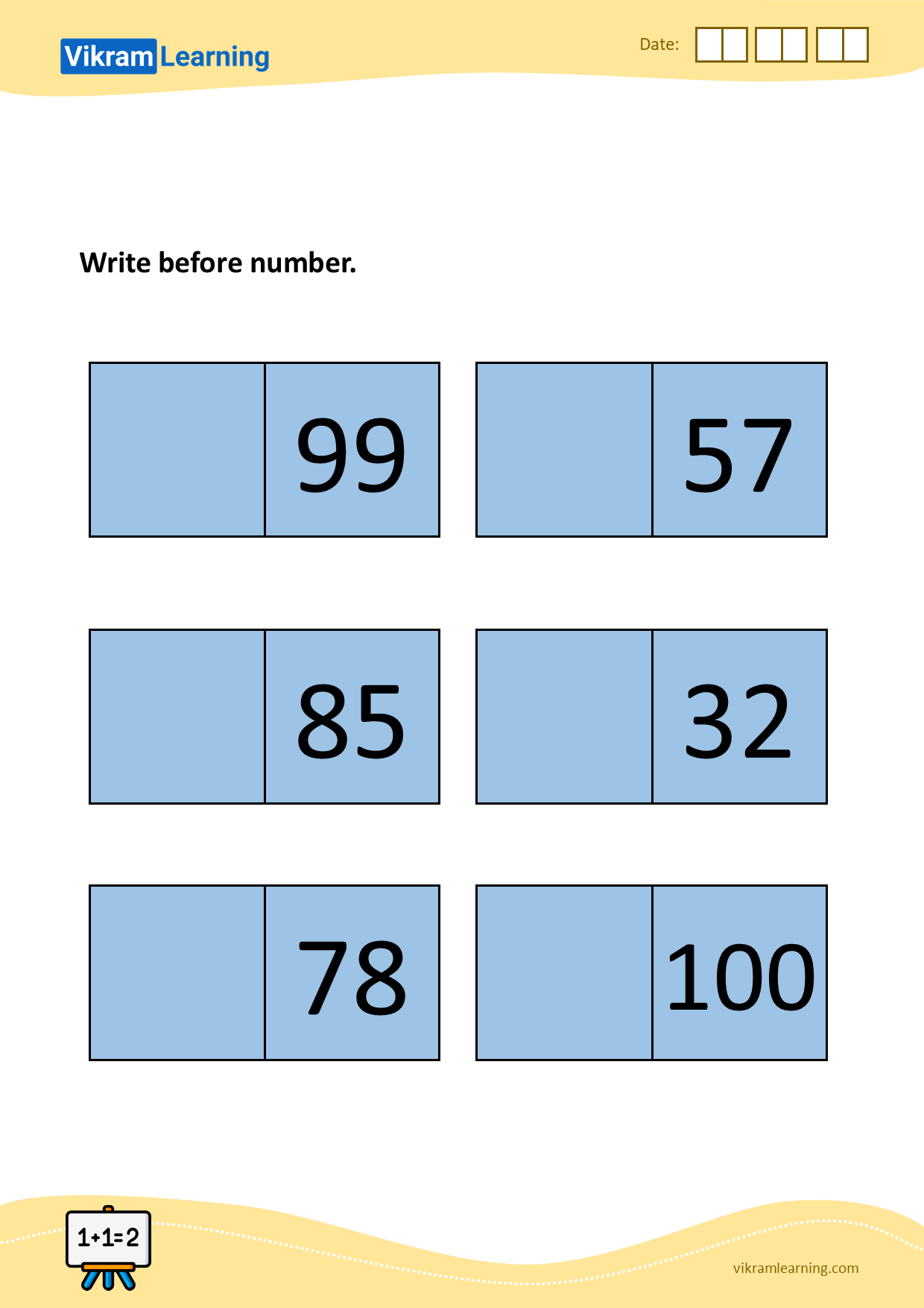 Download write before number 1 to 100 - 11 worksheets