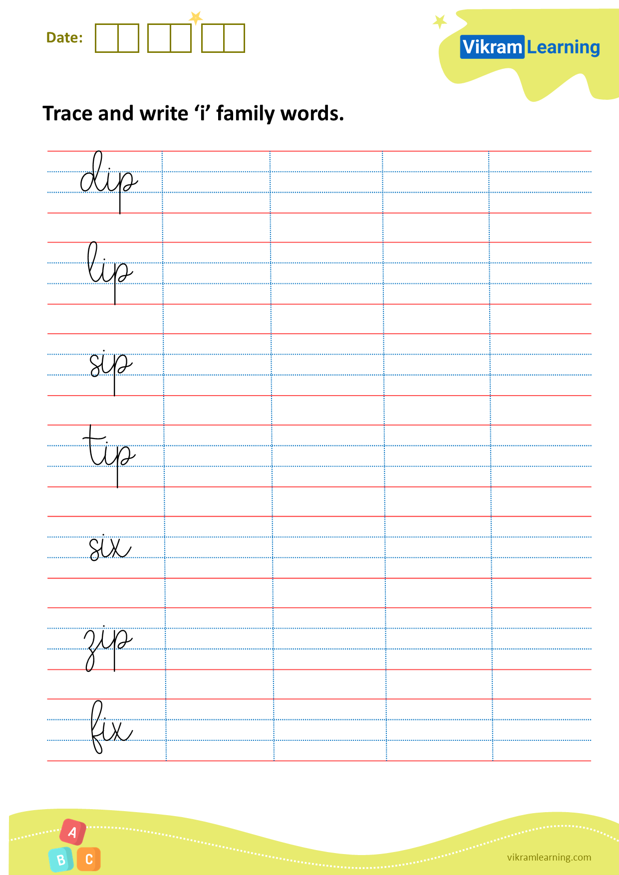 Download trace and write ‘i’ family words worksheets