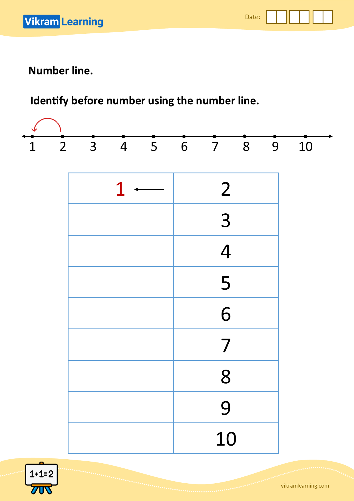 Download identify before number using the number line worksheets