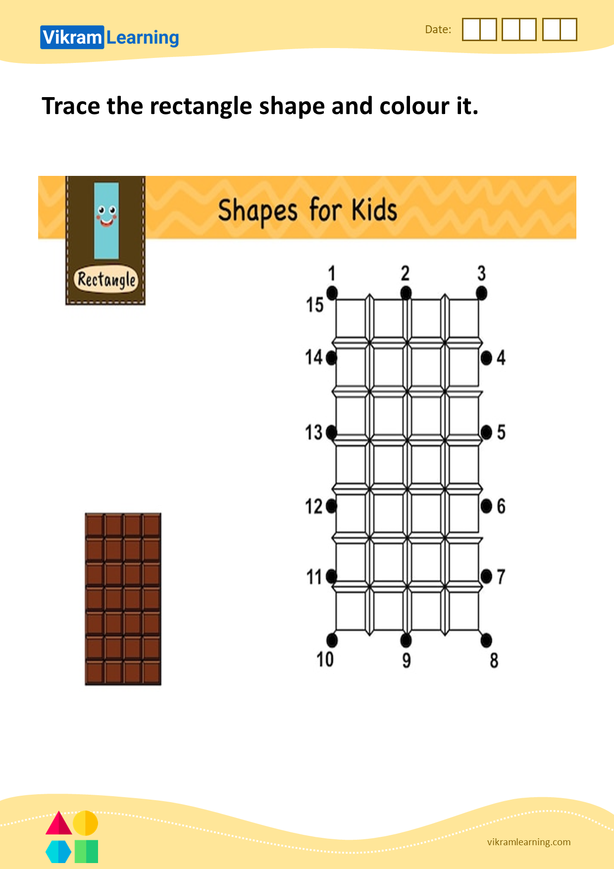 Download trace the rectangle shape and colour it worksheets