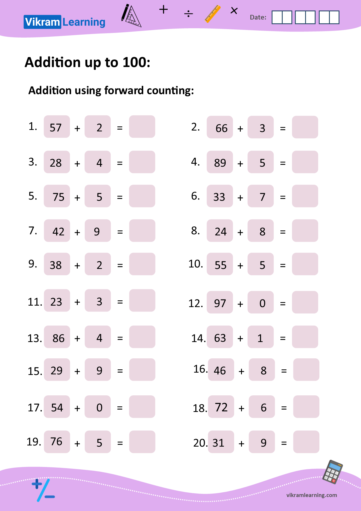 Download additions and subtractions up to 100 without regrouping worksheets