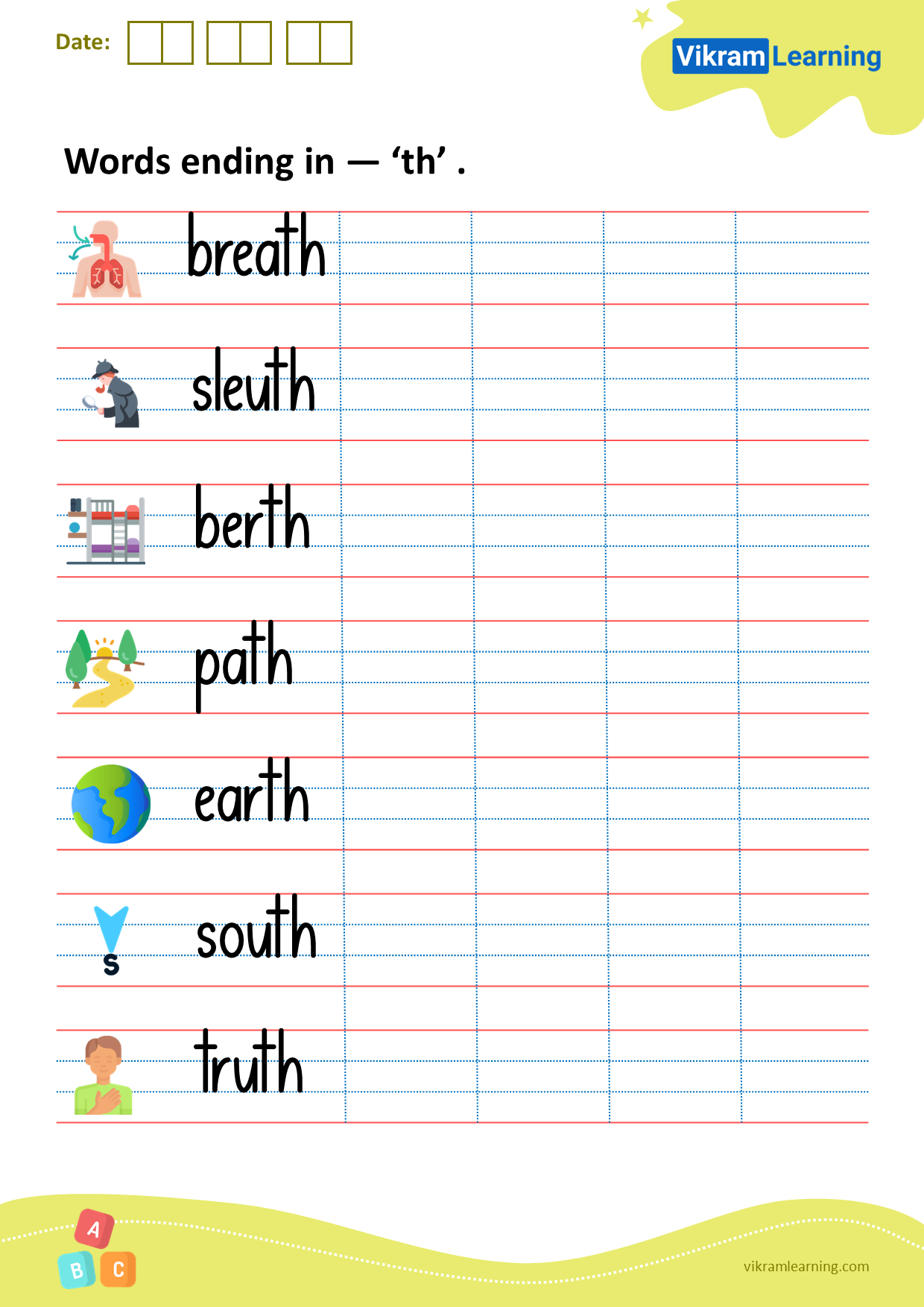 Download words ending in — ‘th’ worksheets