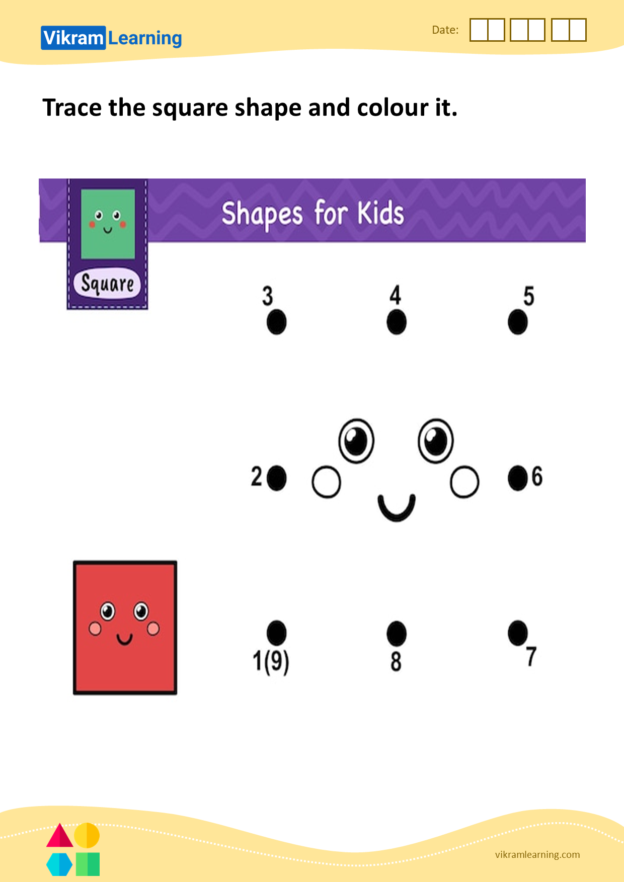 Download trace the square shape and colour it worksheets