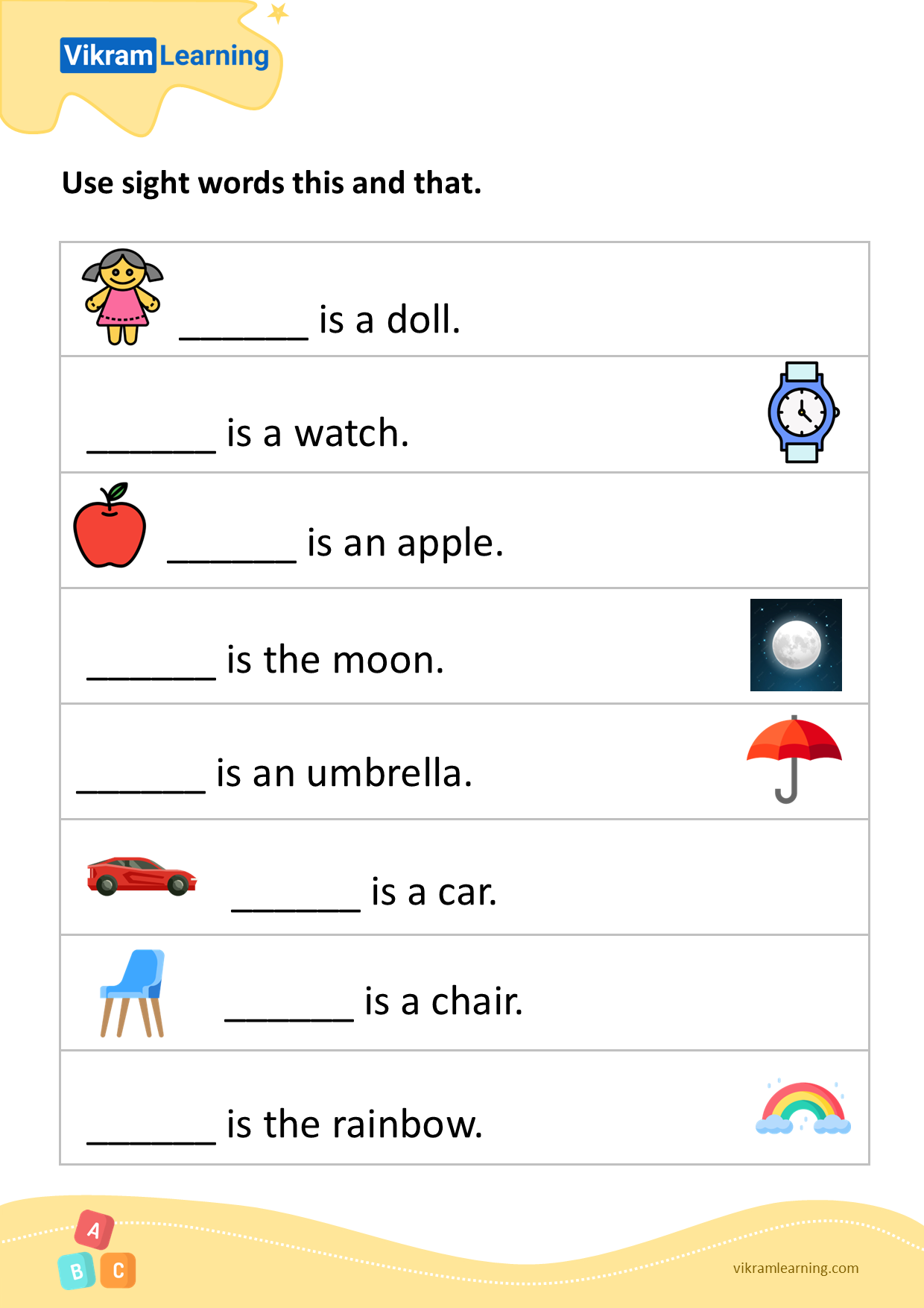 Download use sight words this and that worksheets