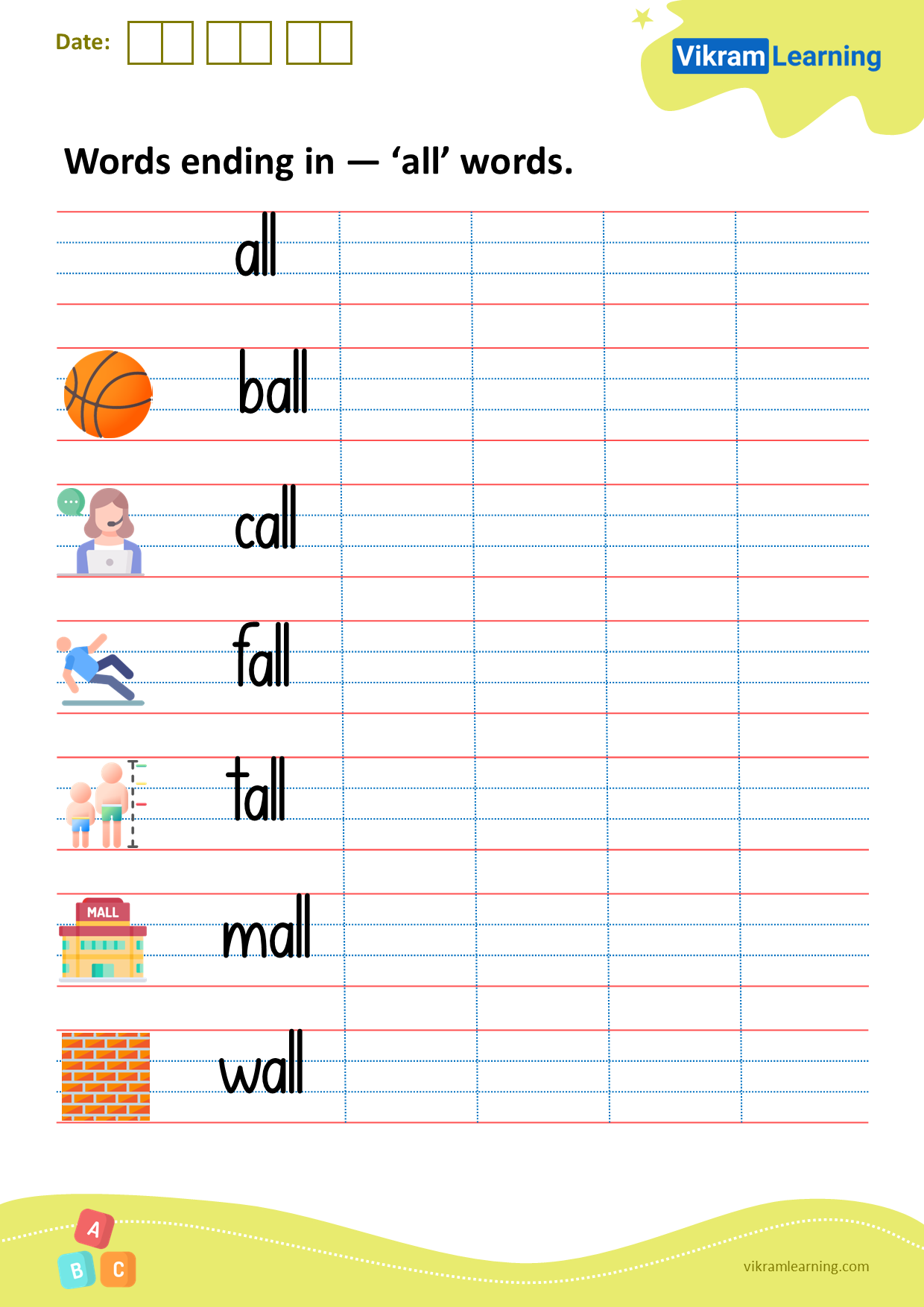 Download Words Ending In all Words Worksheets Vikramlearning