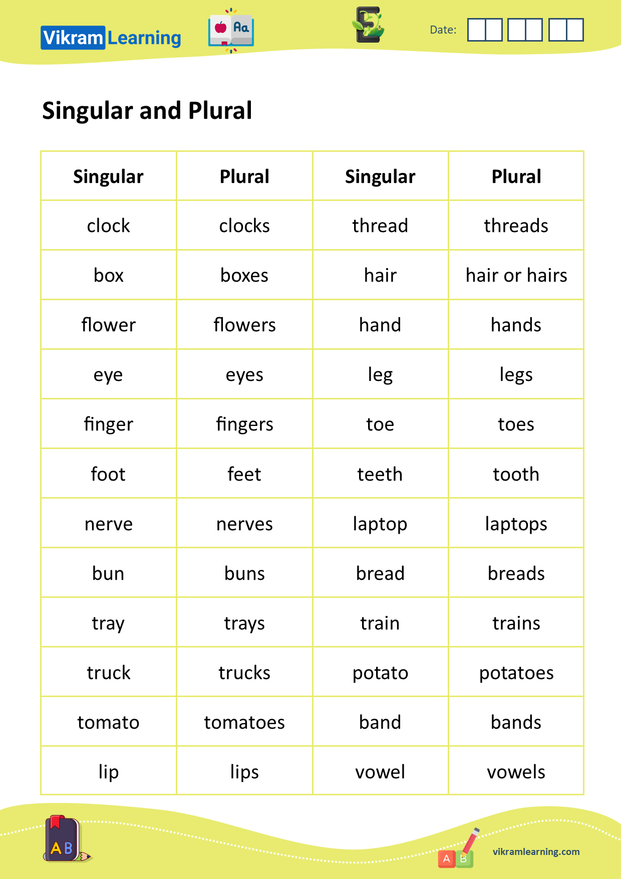 Download singular and plural worksheets | vikramlearning.com