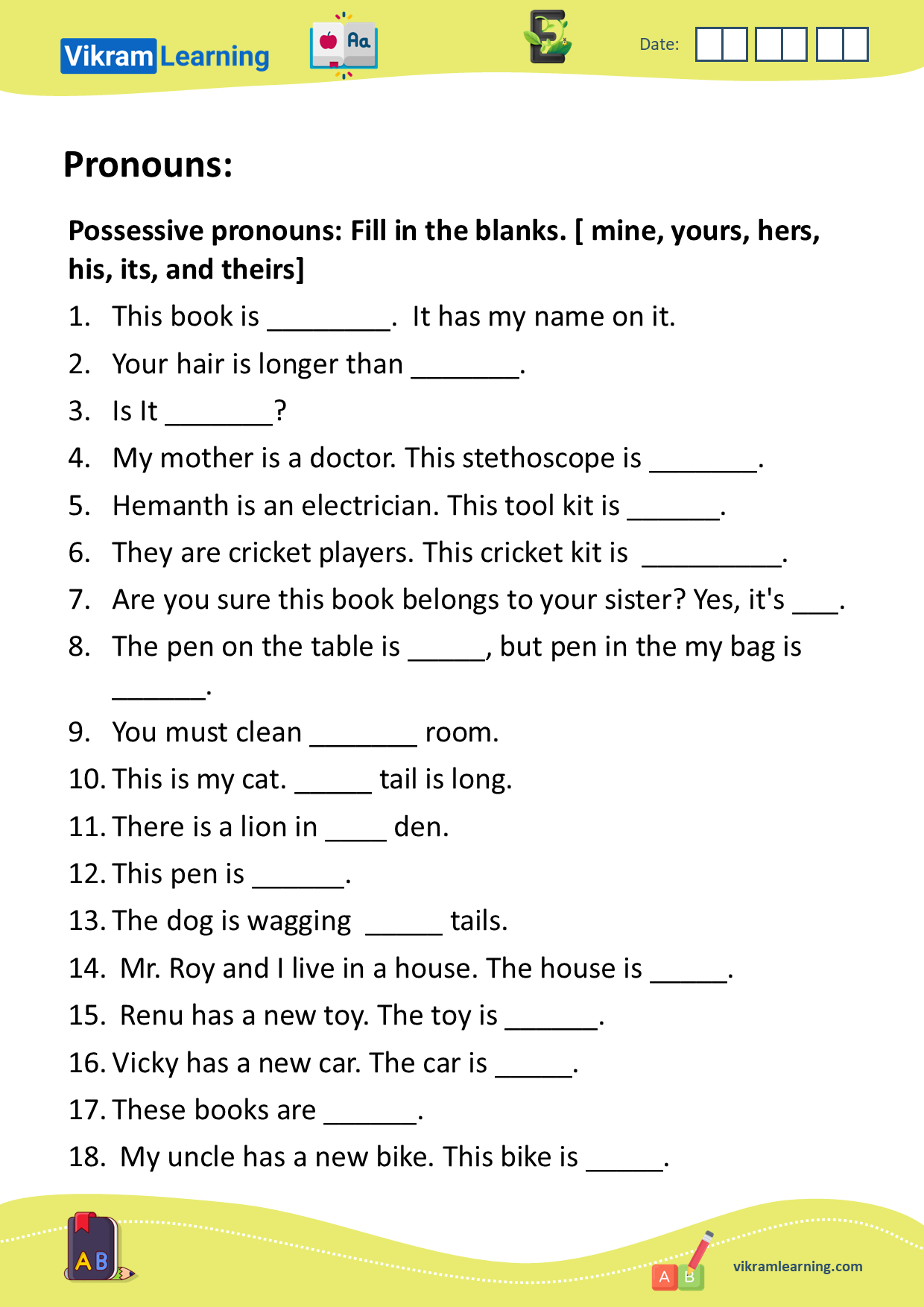 Download pronouns worksheets