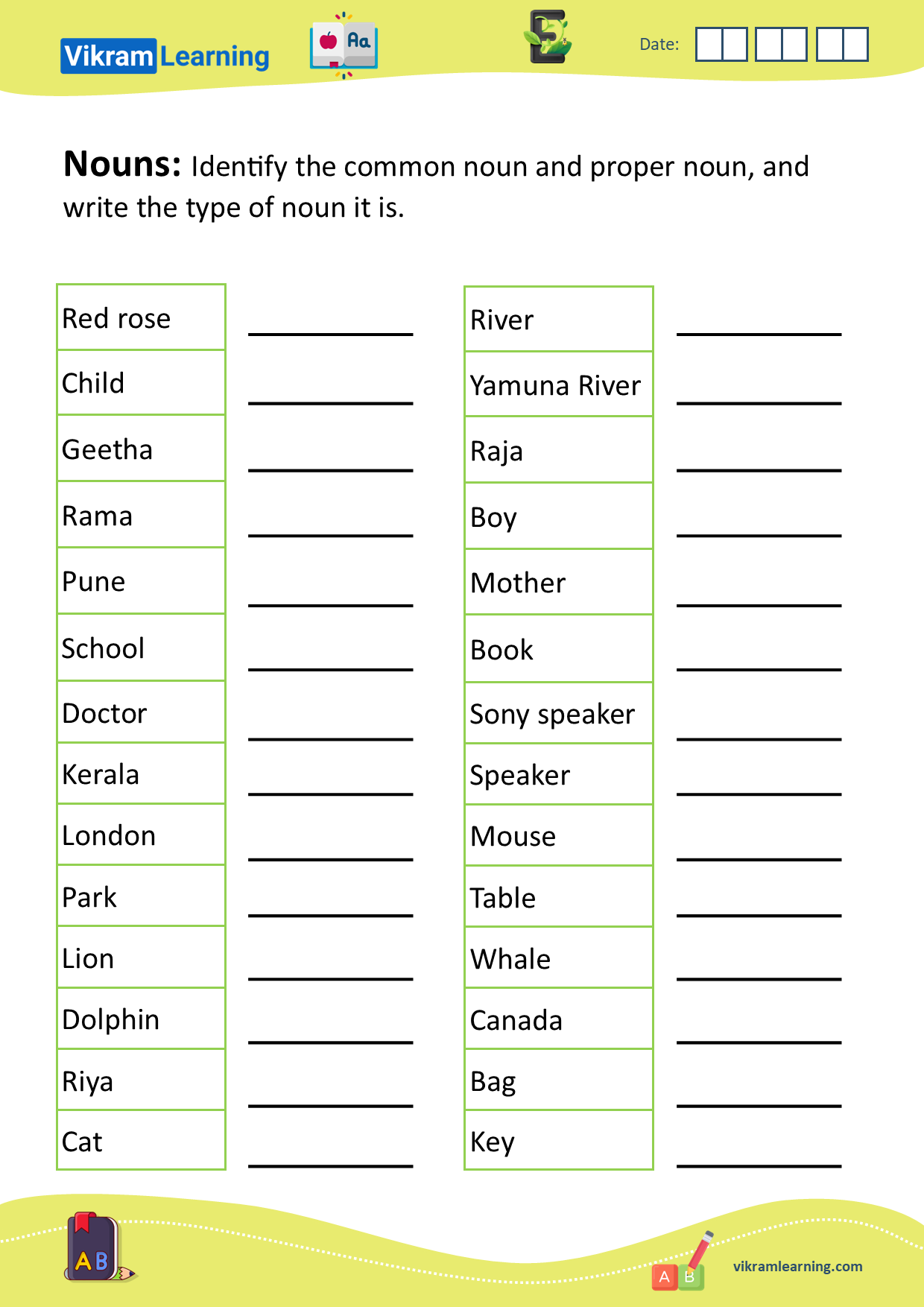 Download nouns - naming words worksheets