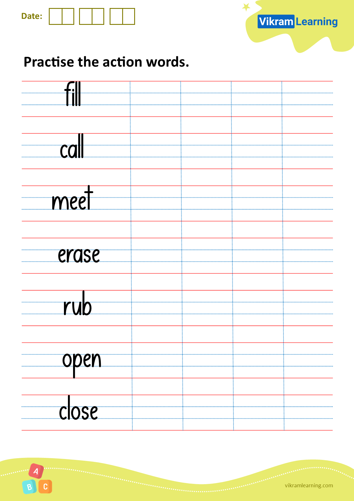 Download practice the action words worksheets | vikramlearning.com