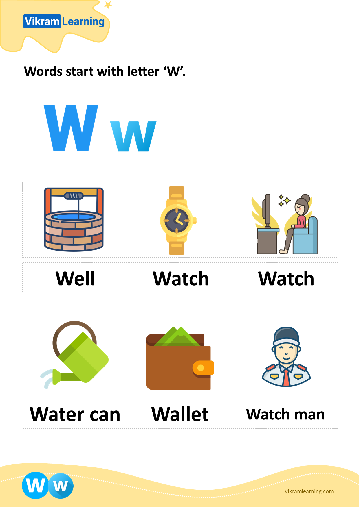 Download words start with letter 'w' worksheets