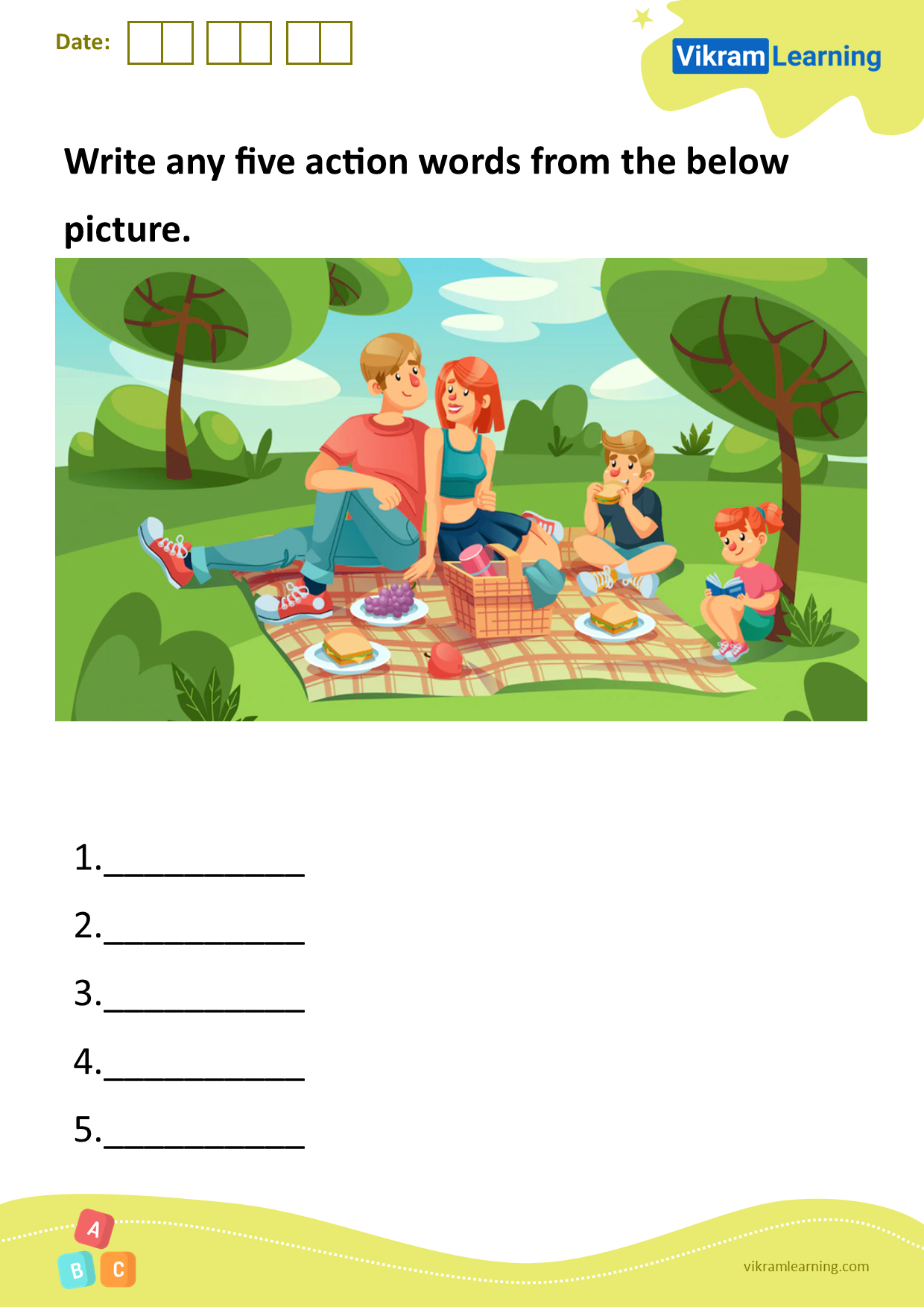 Download Write Any Five Action Words From The Below Picture Worksheets Vikramlearning