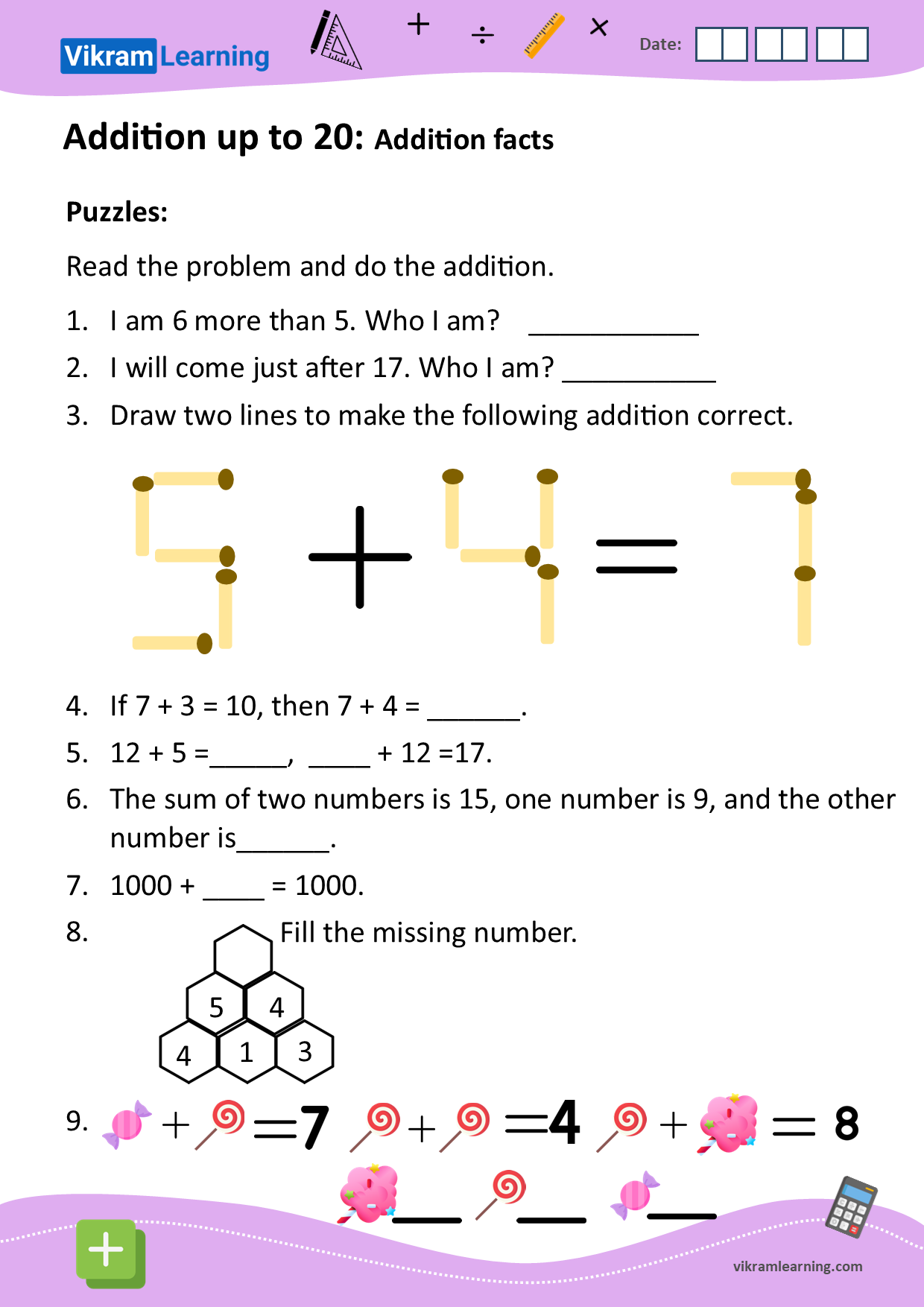 Download addition up to 20 using vertical addition (word problems) worksheets