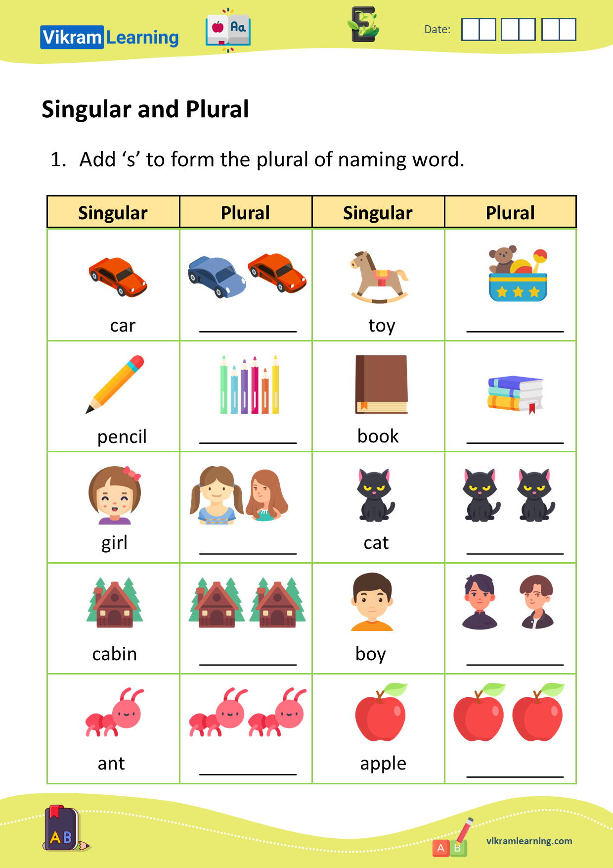 Download singular and plural worksheets | vikramlearning.com