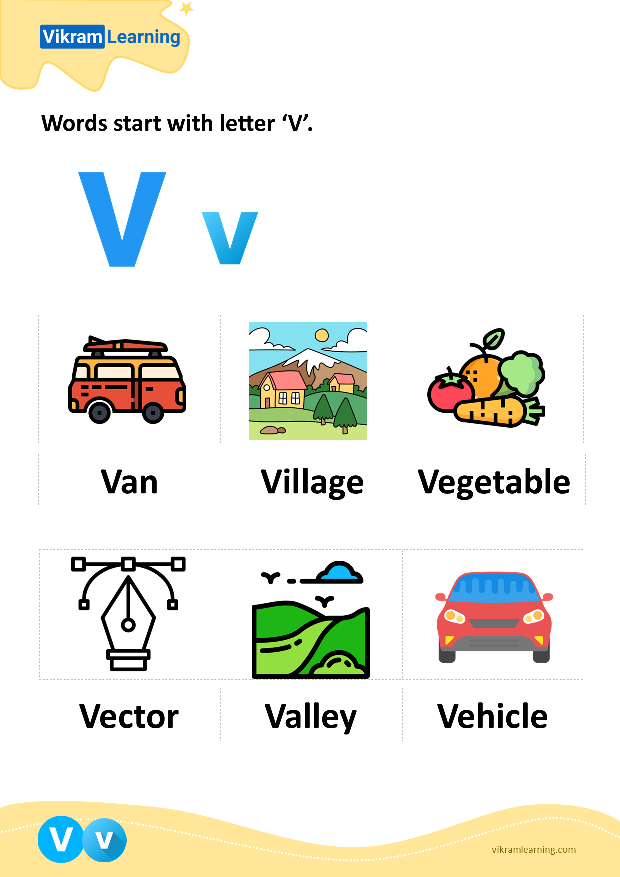 Download Words Start With Letter v Worksheets Vikramlearning