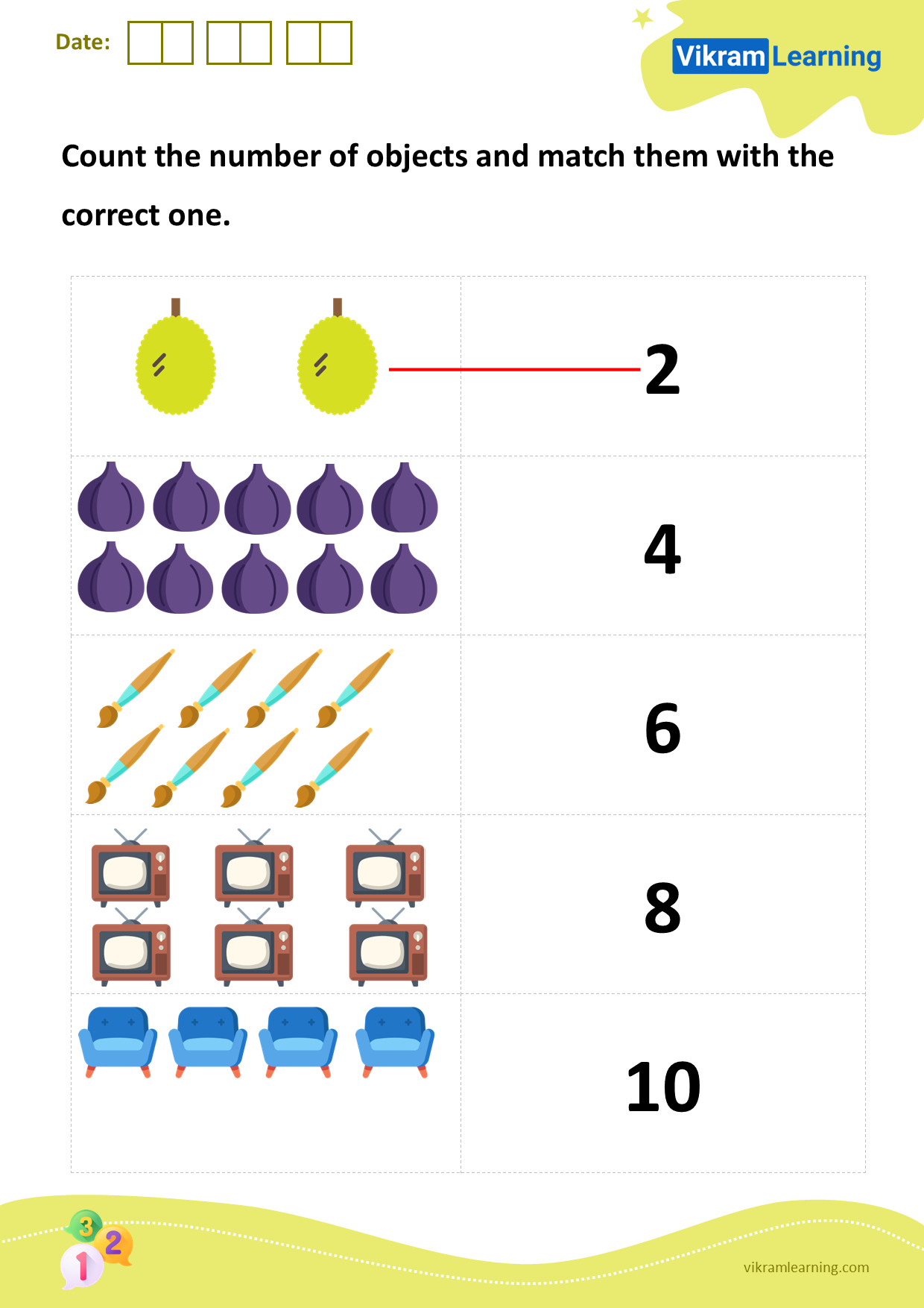 Download count the number of objects and match them with the correct one worksheets