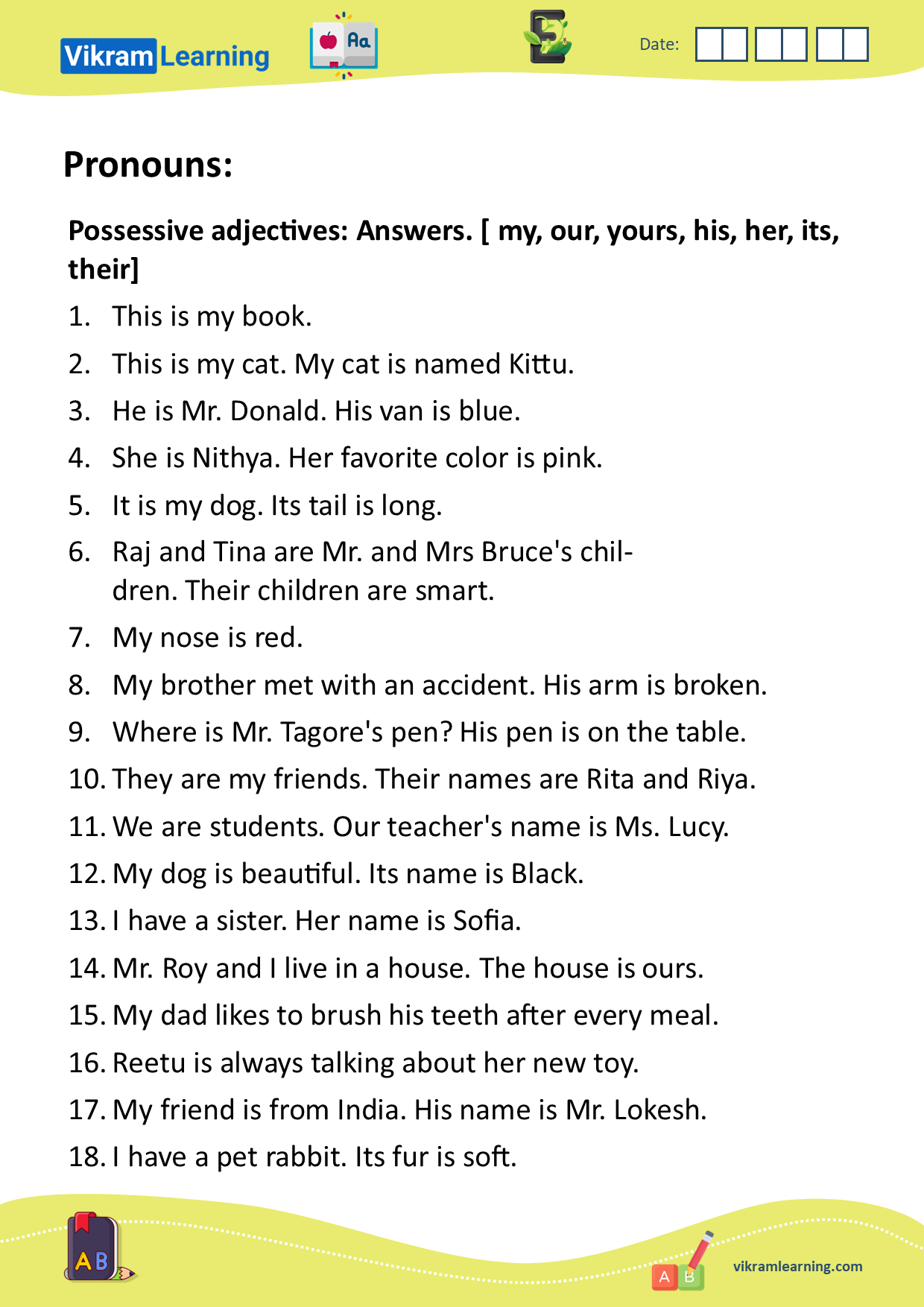 Download pronouns worksheets