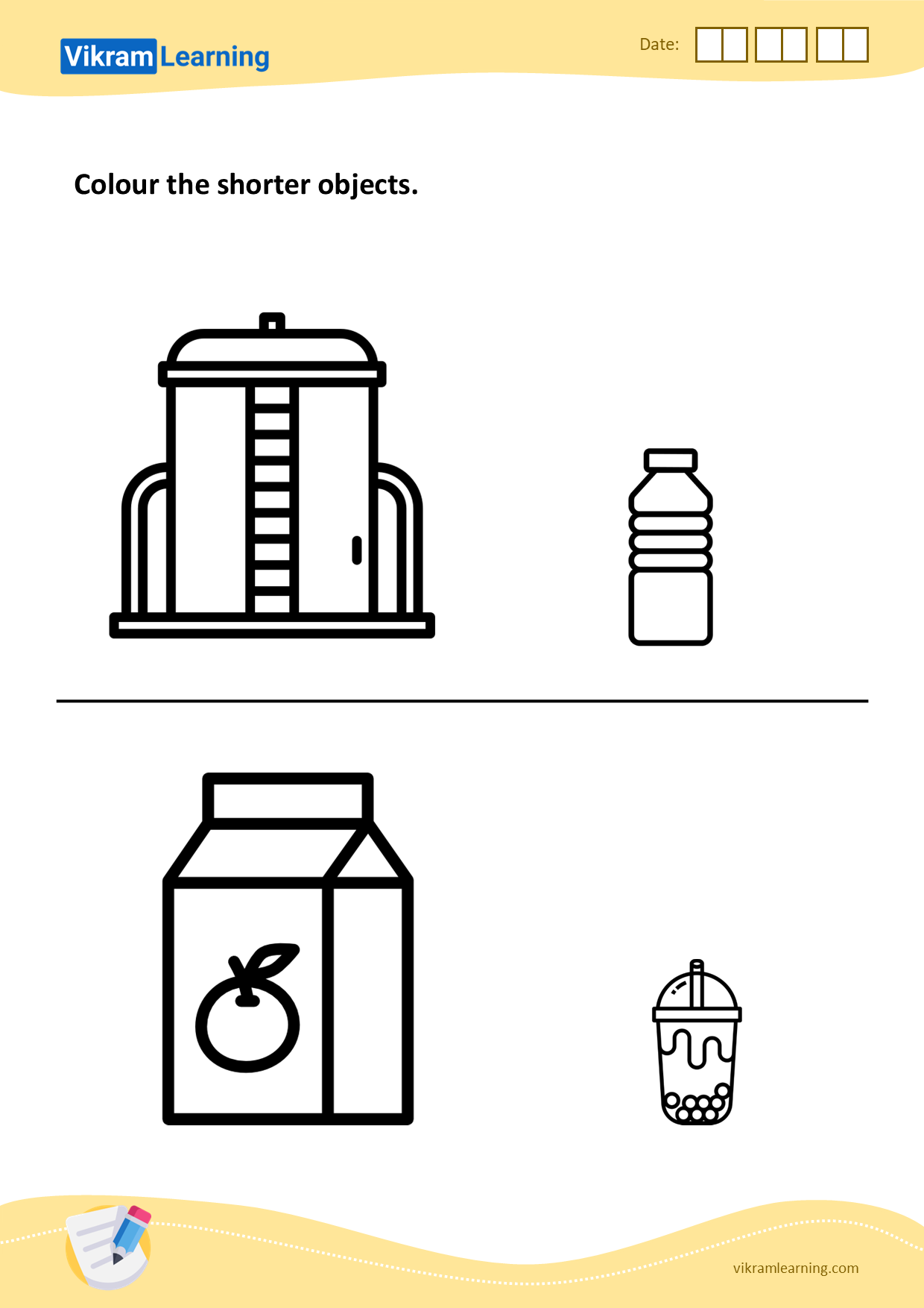 Download colour the shorter objects worksheets