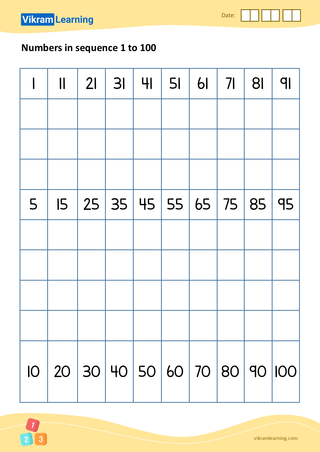 Download 05 - numbers in sequence 1 to 100 worksheets