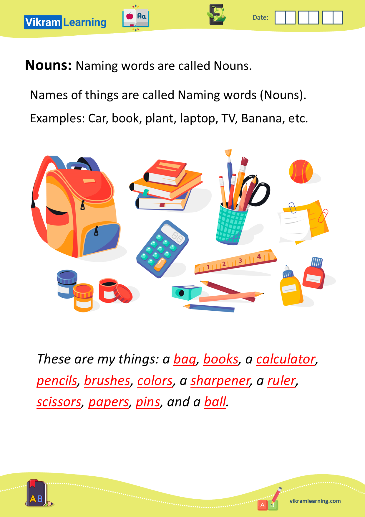 Download nouns - naming words worksheets