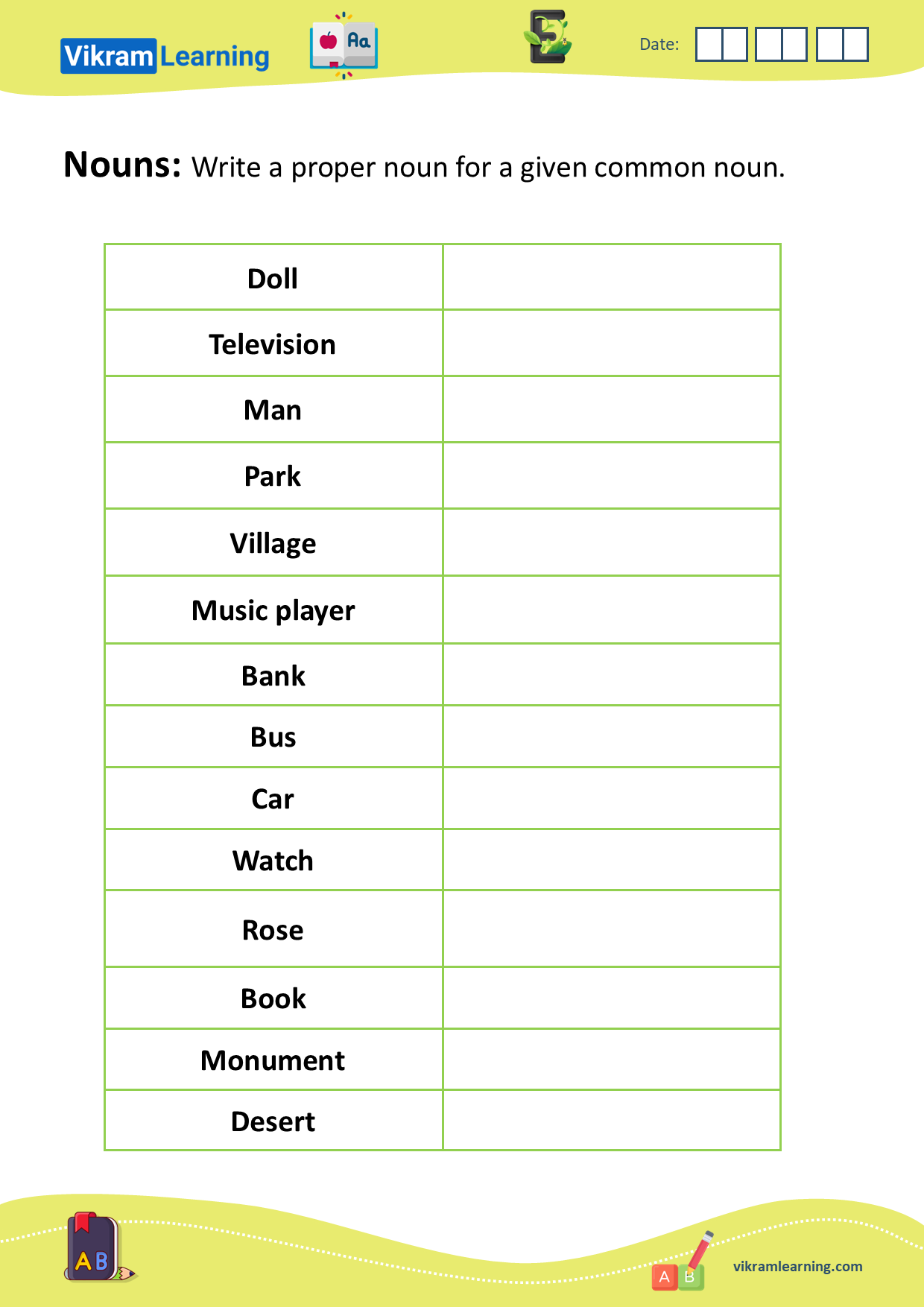 Download nouns - naming words worksheets