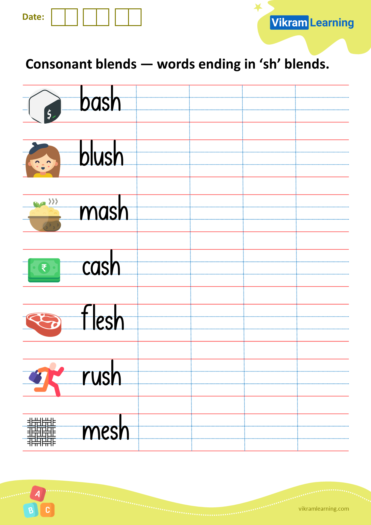 Download consonant blends — words ending in ‘sh’ blends worksheets